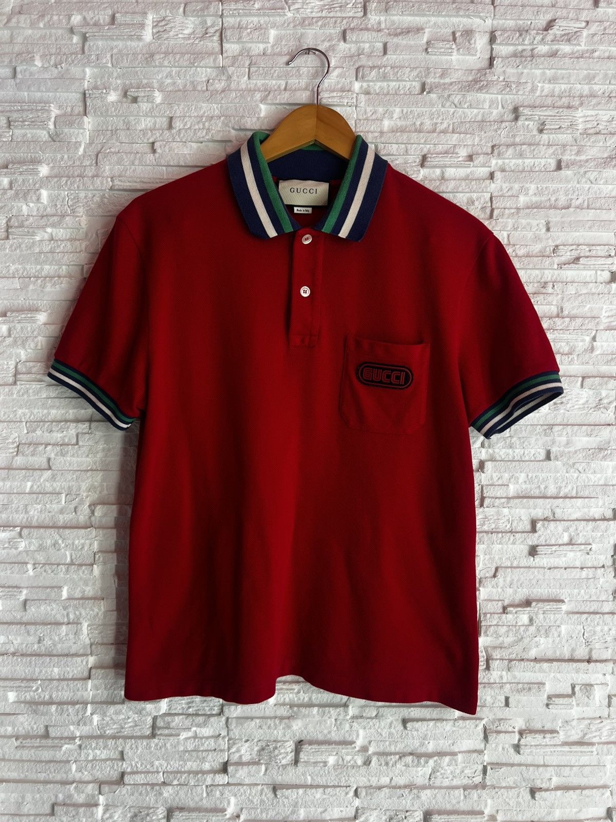 Gucci Gucci Red Cotton Pique Contrast Detail Polo T-Shirt M Size US M / EU 48-50 / 2 - 1 Thumbnail