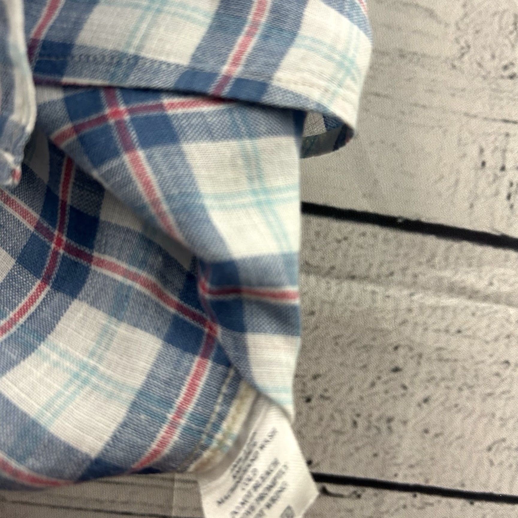 Faherty Faherty Button-Up Long Sleeve Plaid Shirt Men's L 100% Linen Blue White Size US L / EU 52-54 / 3 - 5 Thumbnail