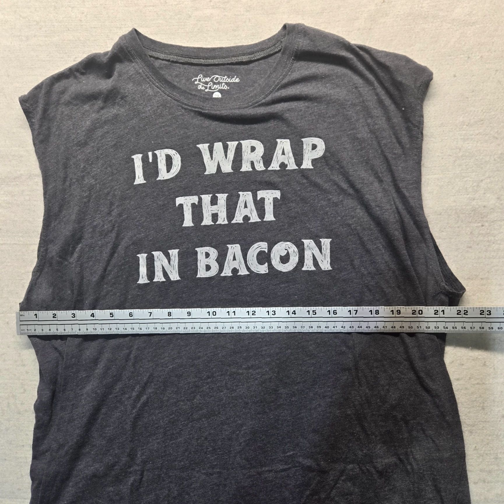 Next Level I'd Wrap That In Bacon Shirt Tank Top 2X Women Gray Cotton Blend Funny Casual Sleeveless Round Neck Next Level Graphic Print Vintage No Size XXL / US 16-18 / IT 52-54 - 4 Thumbnail