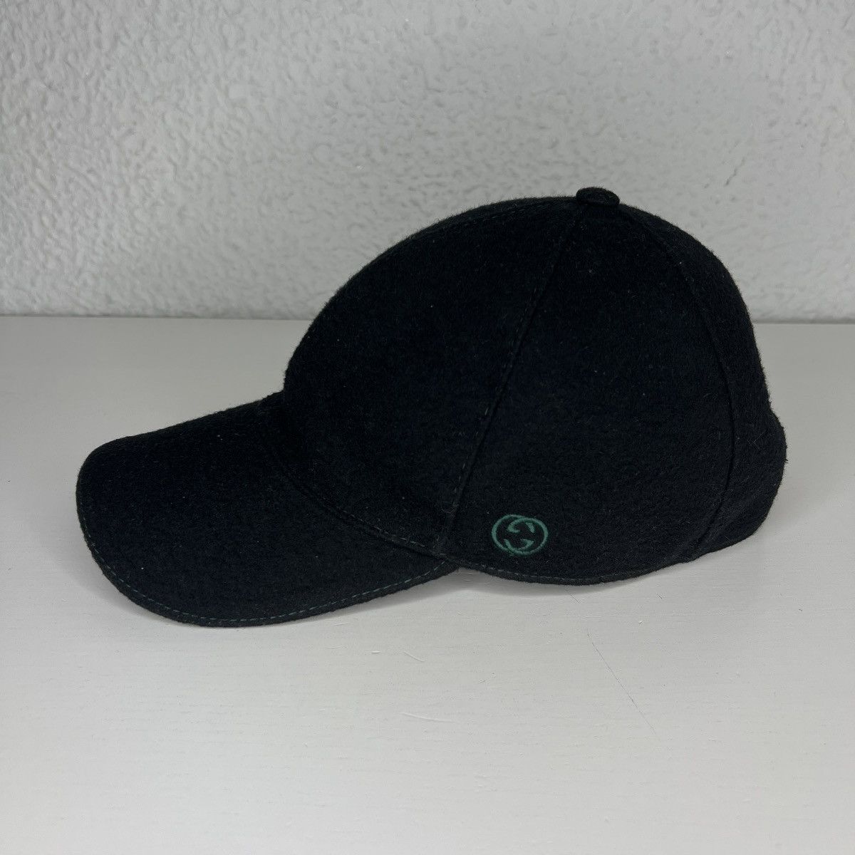 image of Gucci Baseball Cap Hat Stripe Logo Black Wool, Men's