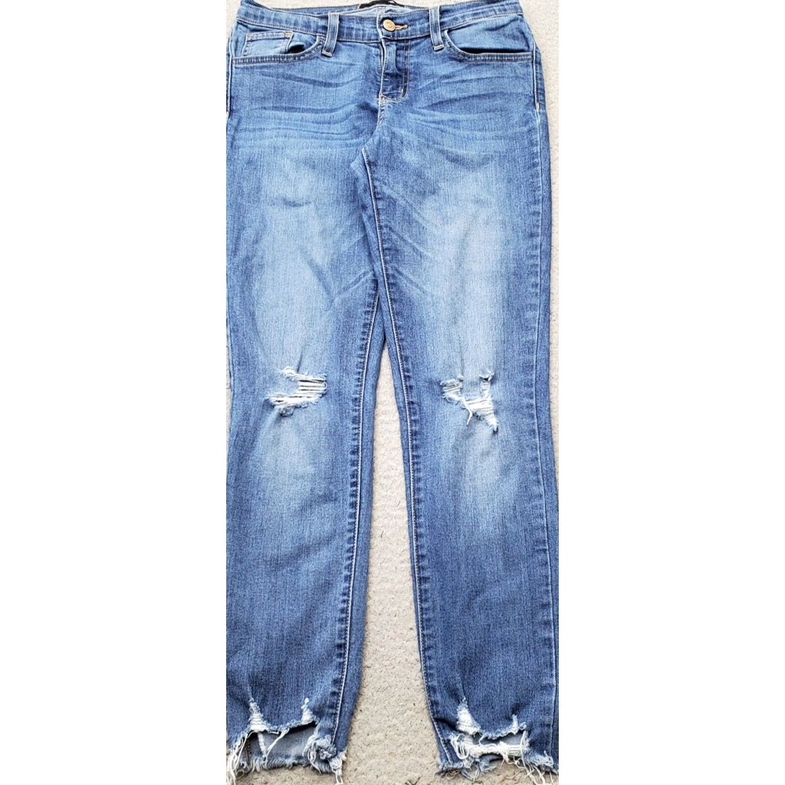 Vintage Flying Monkey Jeans Women 26 Blue Denim Stretch Boho Raw Hem Distressed Made USA Jeans Size 26" / US 2 / IT 38 - 2 Thumbnail