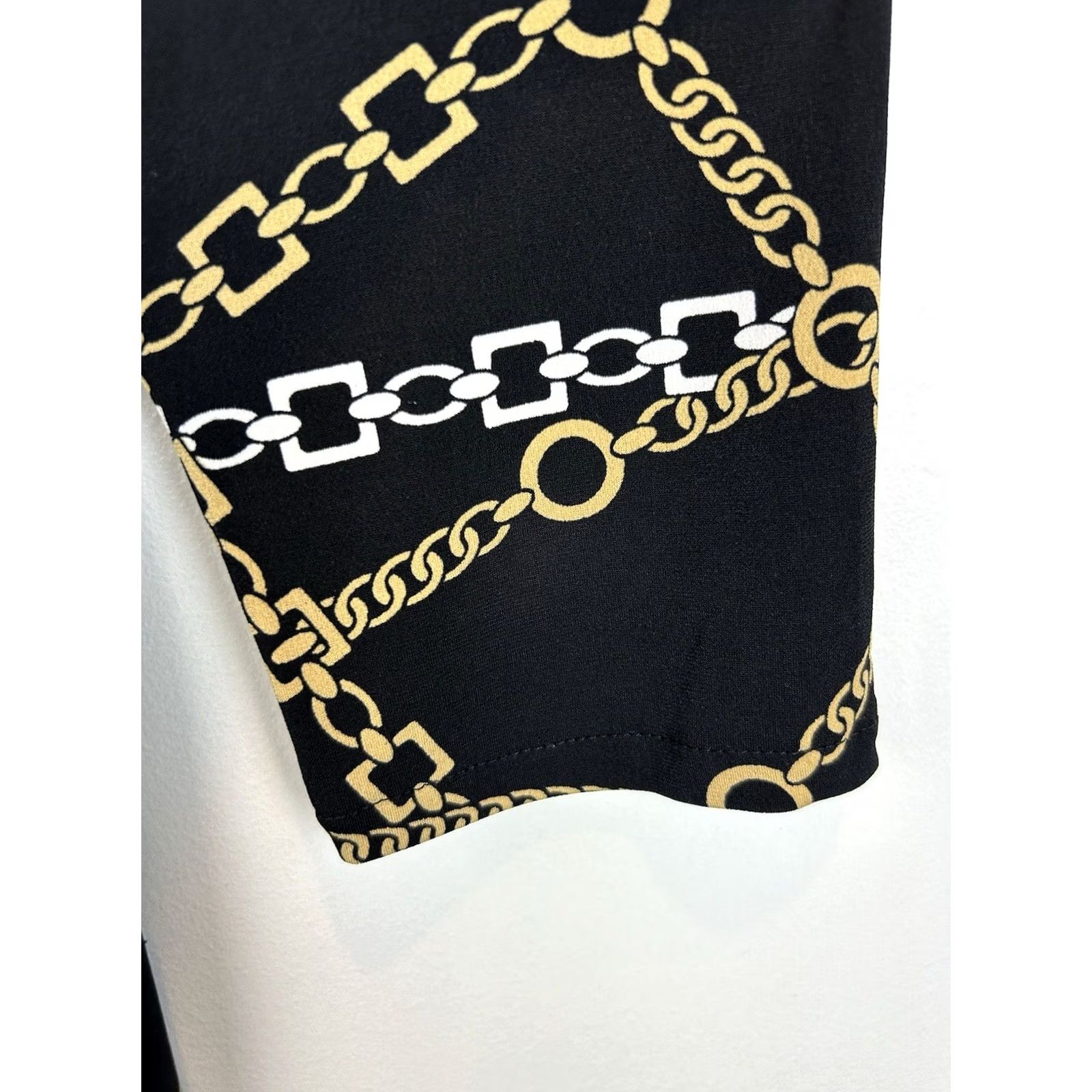 Vintage Chico's Chain Print Midi Dress Womans Small Black Faux Wrap Stretch Equestrian Old Money Dress Size S / US 4 / IT 40 - 7 Thumbnail