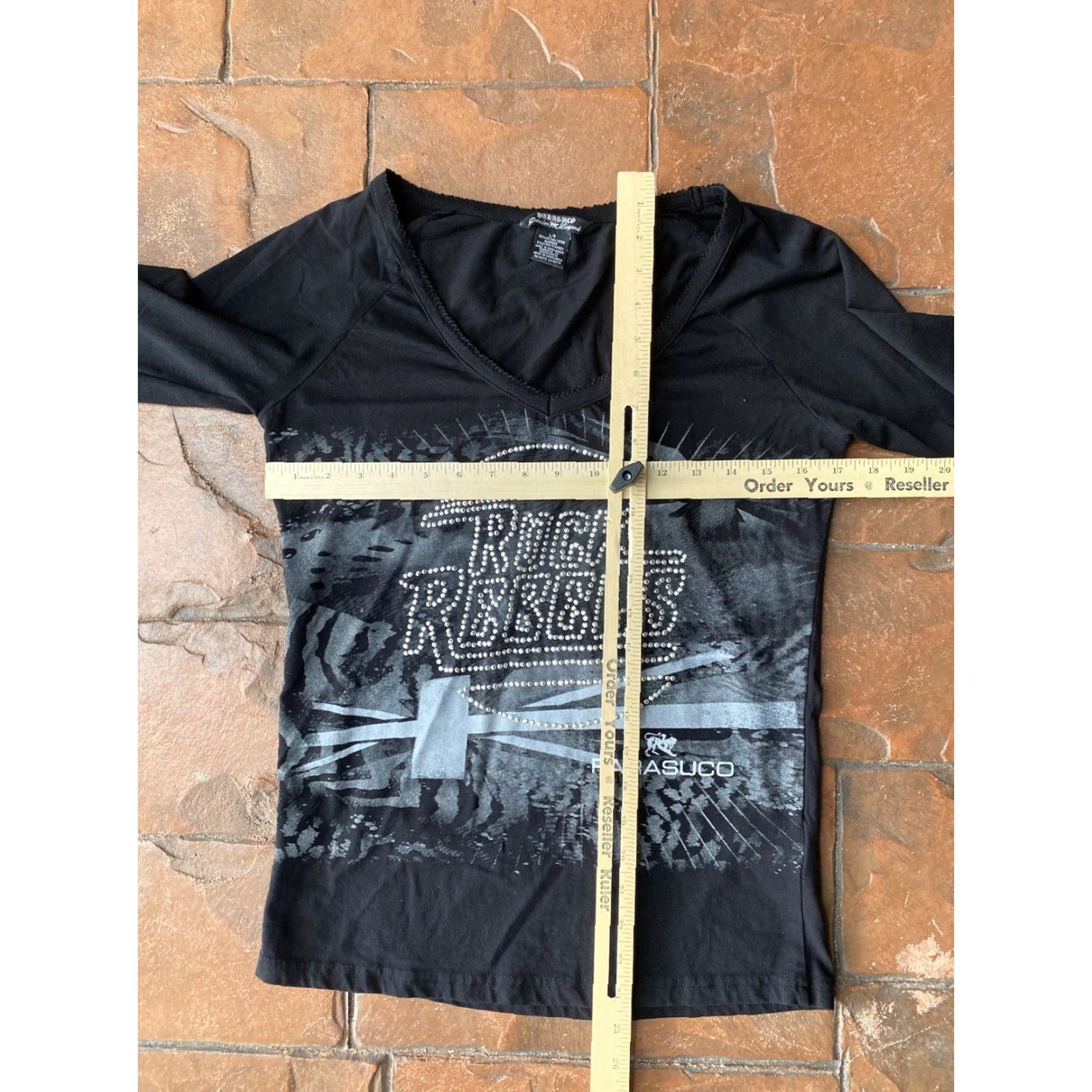 Parasuco VINTAGE Parasuco Long Sleeve Shirt Top L Black Knit Slimming Strap Logo Y2K Punk Rock Retro Hipster Size L / US 10 / IT 46 - 6 Thumbnail