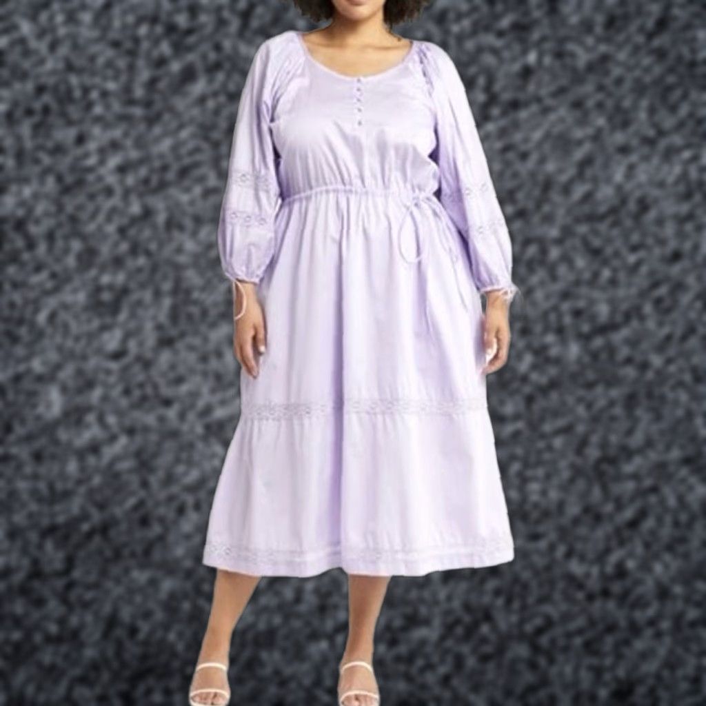 Vintage Harshman Belle Midi Dress Blouson Sleeve Lace Trim Lilac Plus Sz 3X Cottage Size XXL / US 16-18 / IT 52-54 - 1 Thumbnail