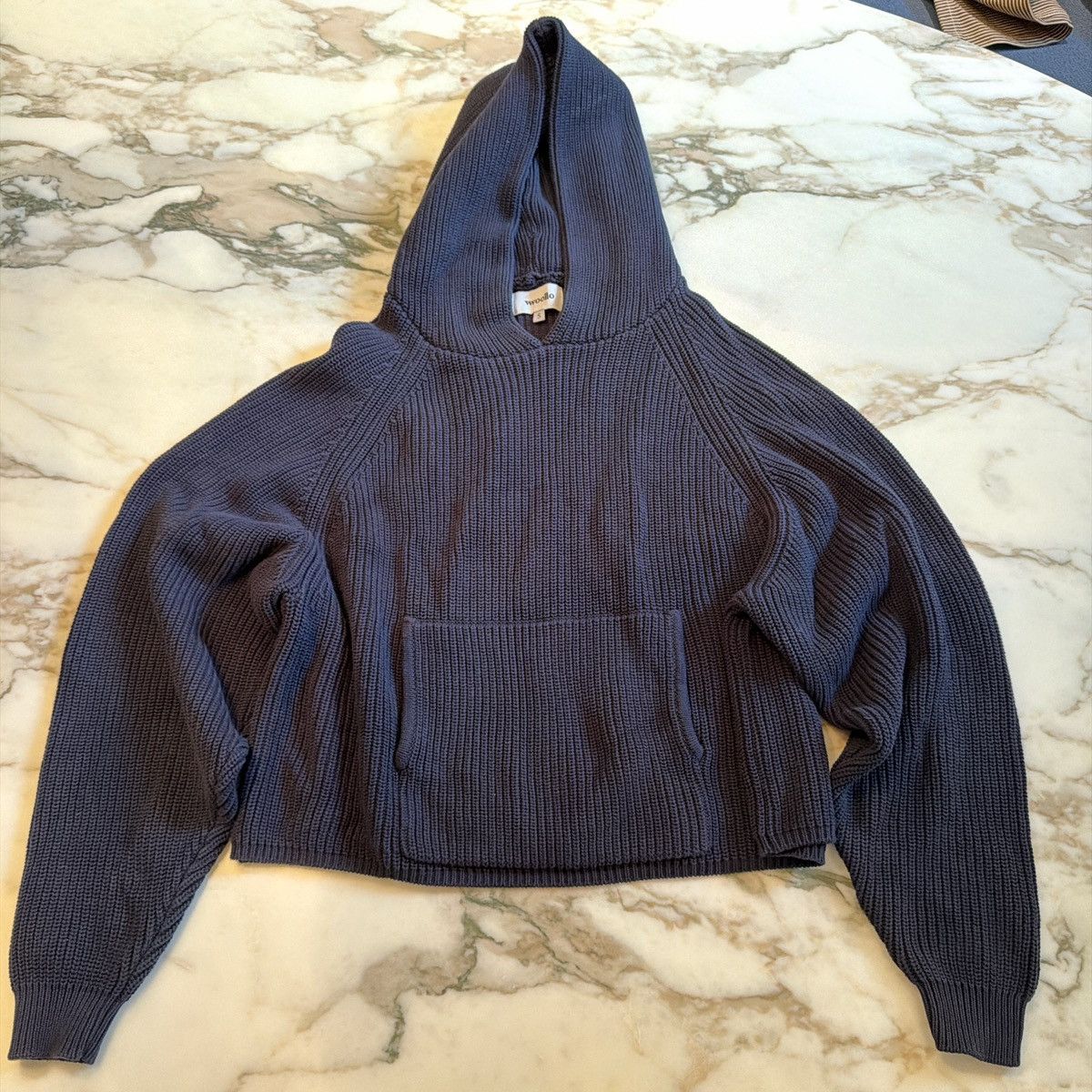 Homespun Knitwear Navy Blue “Vwoollo” Knitted and Cropped Hoodie Size US XS / EU 42 / 0 - 1 Thumbnail