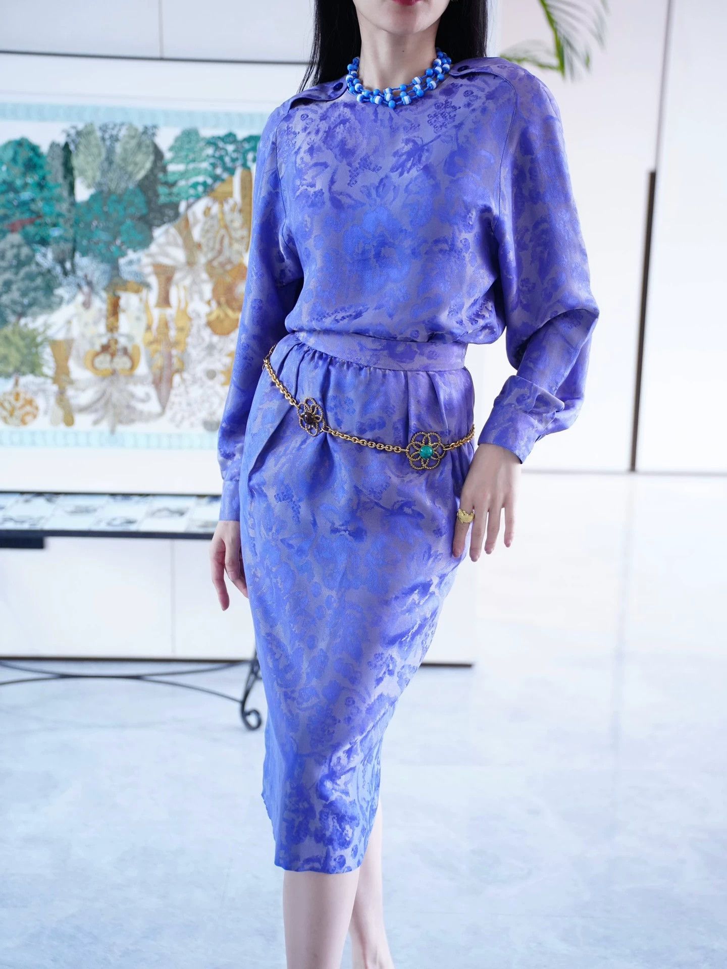 Lanvin Lanvin 1987 Fall/Winter Metallic Purple Brocade Set FR36 S Size XS / US 0-2 / IT 36-38 - 2 Thumbnail