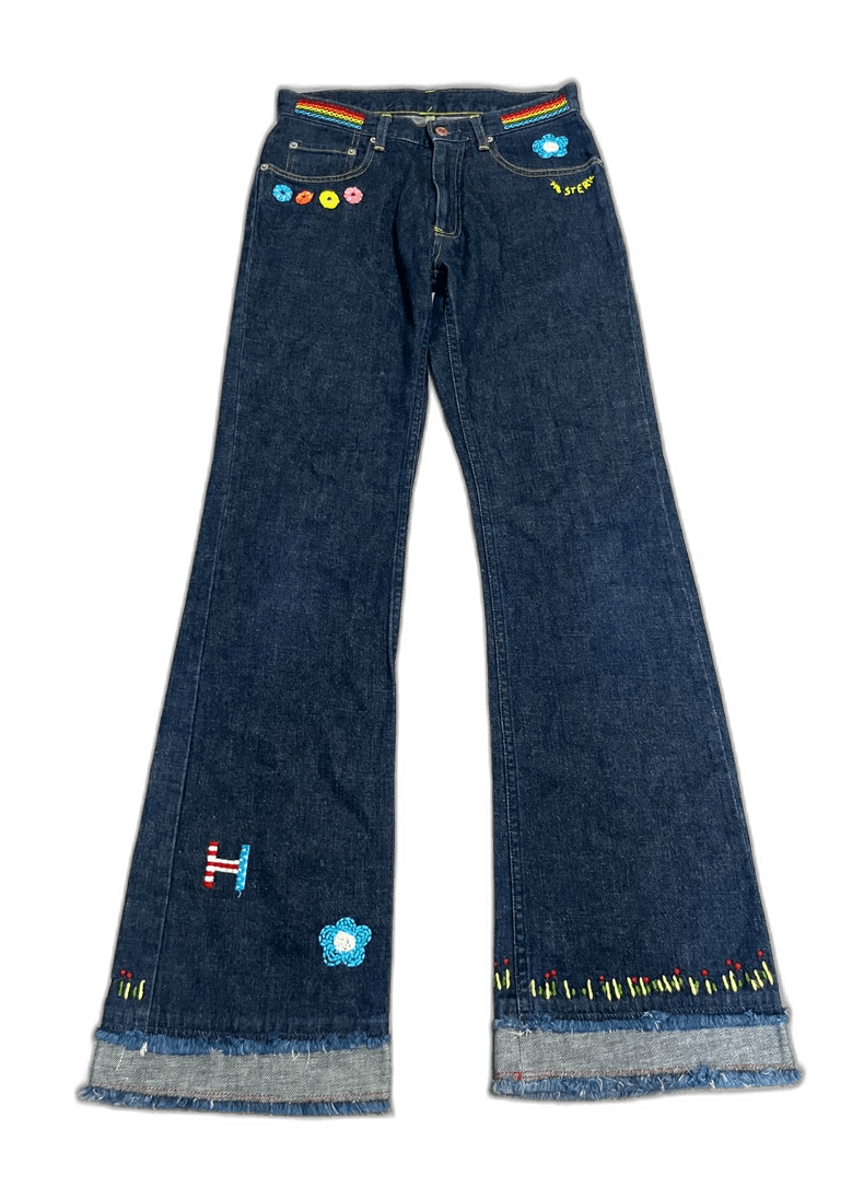 Vintage Vintage Embroidered Wide-Leg Denim Pants Size 27" / US 4 / IT 40 - 1 Thumbnail