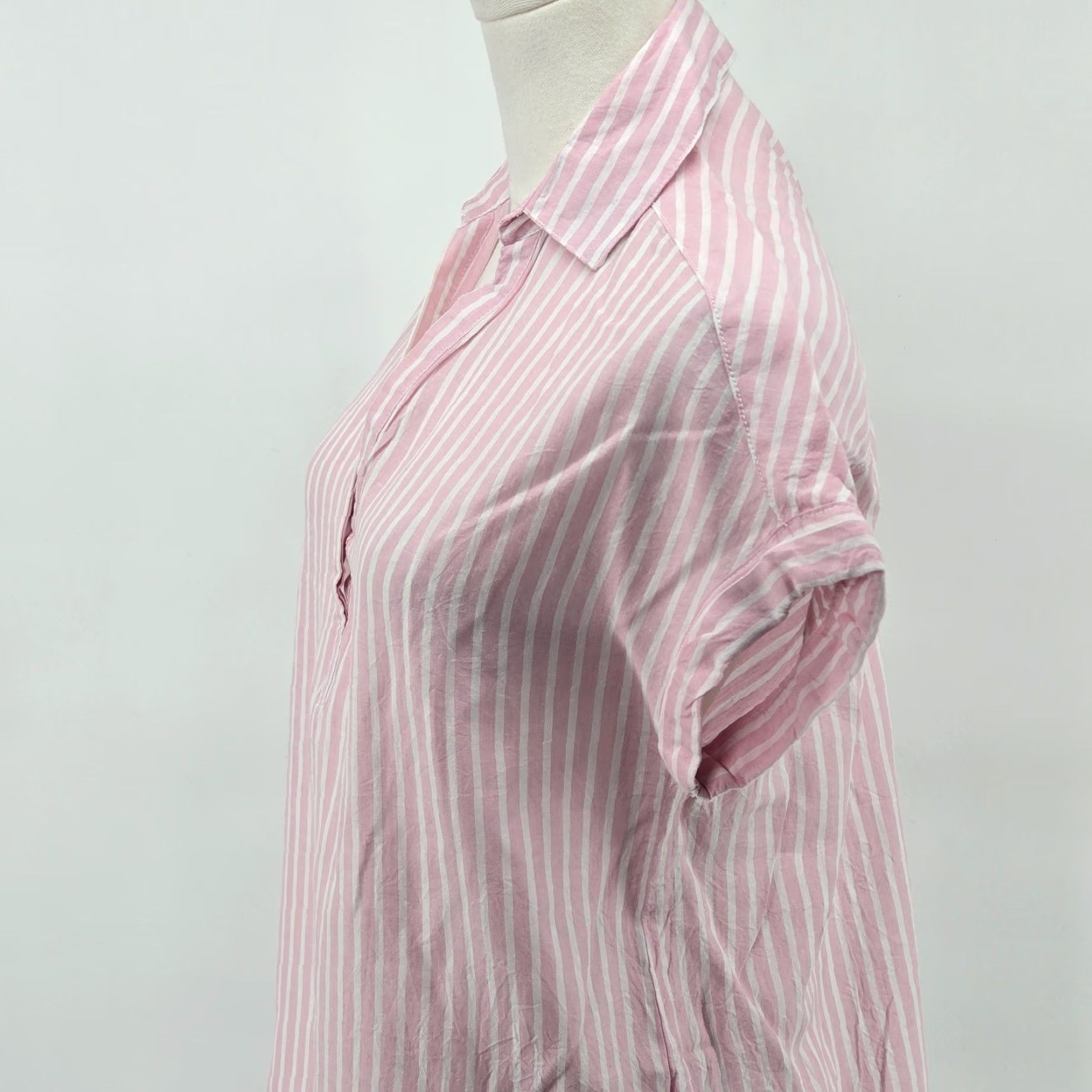 Vintage LOLA RIVER Blouse Womens XS Pink Striped Tunic Short Sleeve Lyocell Linen Size XS / US 0-2 / IT 36-38 - 3 Thumbnail