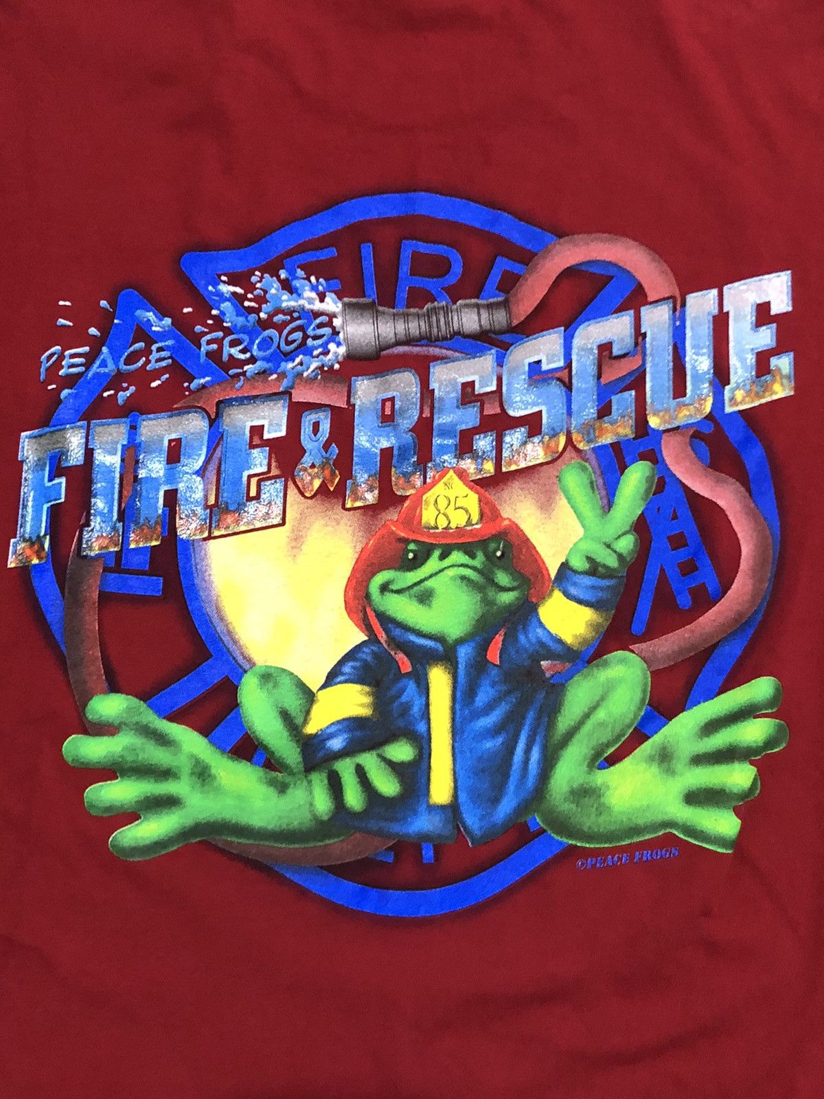 Vintage Vtg 90s Y2K Peace Frogs Fire Rescue Firefighter Tee Size US XL / EU 56 / 4 - 3 Thumbnail