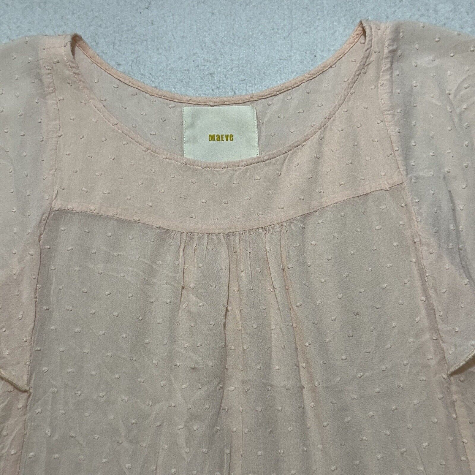 Other Anthropologie Maeve 2 Flutter Sleeve Pink Swiss Dot Scallop Size XS / US 0-2 / IT 36-38 - 2 Thumbnail