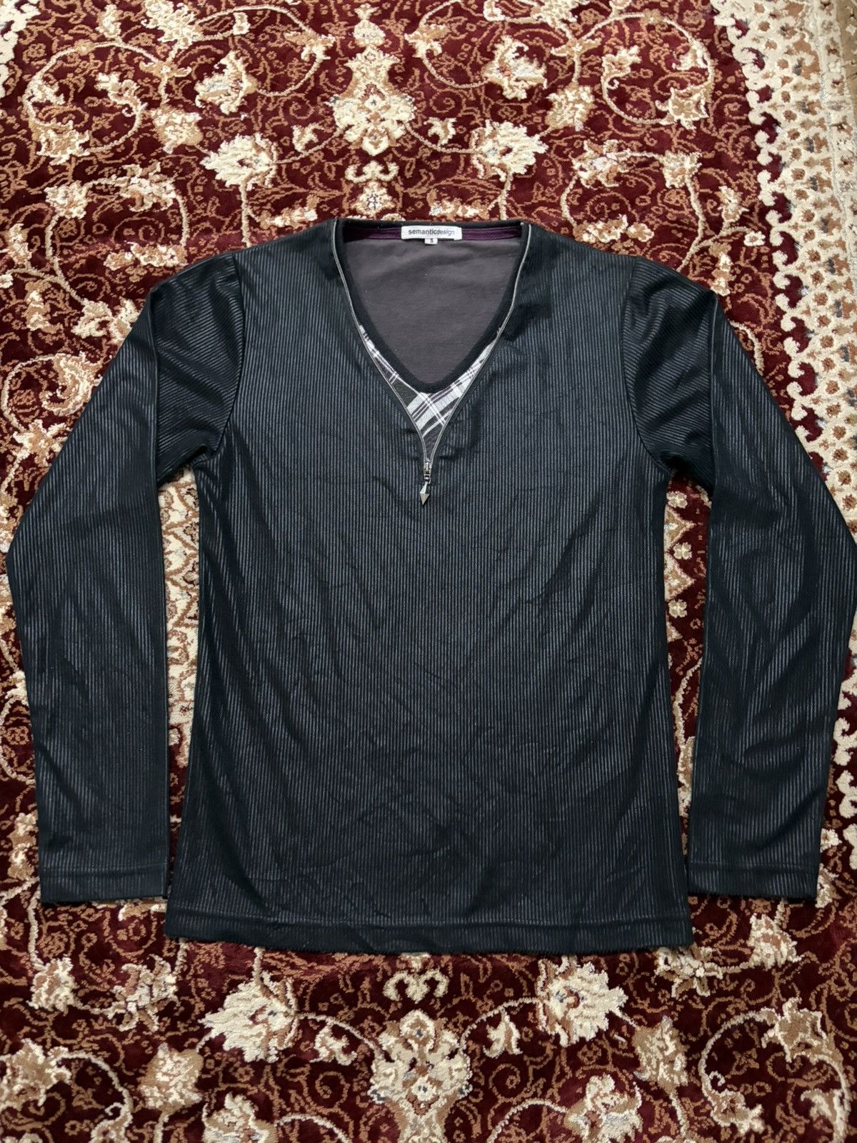 semanticdesign Semantic Design V-Neck Zipper Striped Long Sleeve Tee Shirt Size US S / EU 44-46 / 1 - 1 Thumbnail