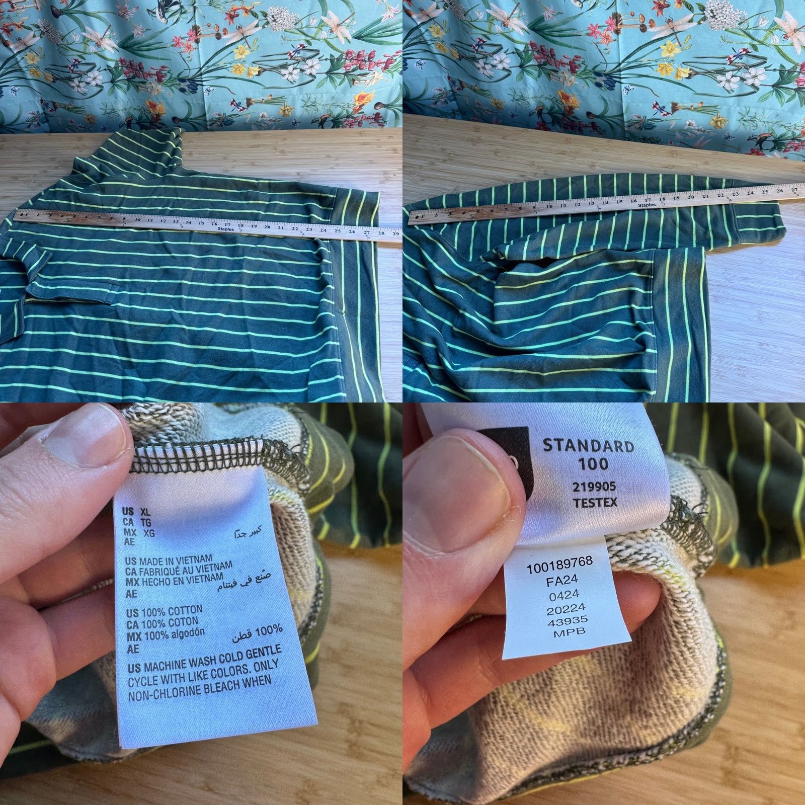 Vintage Mode of One Mens Relaxed Fit Polo Wild Ivy Striped French Terry Long Sleeve XL Green Size US XL / EU 56 / 4 - 8 Thumbnail