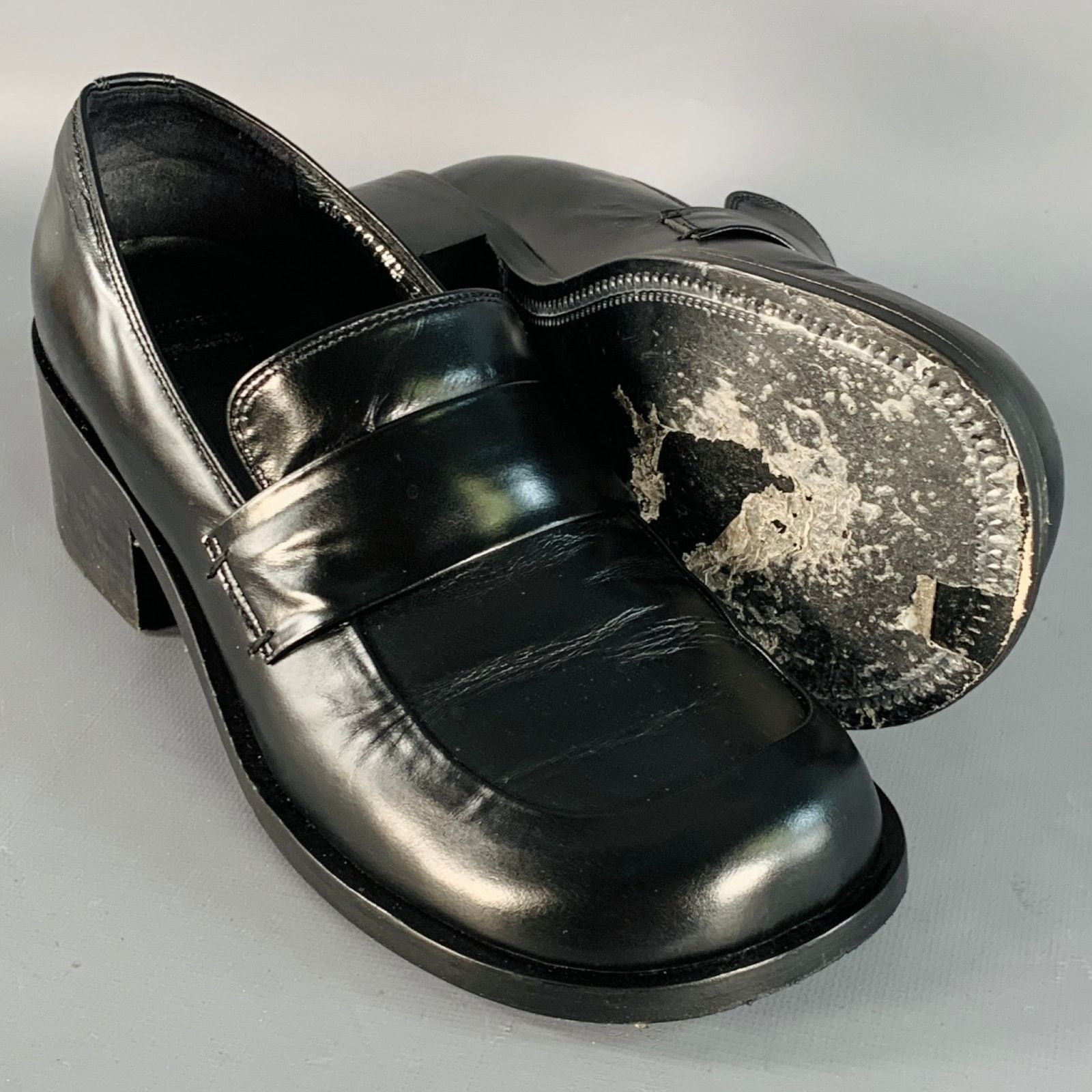 AMOMENTO AMOMENTO Size 6 Black Leather Stacked Heel Penny Loafers Size US 6 / EU 39 - 5 Thumbnail