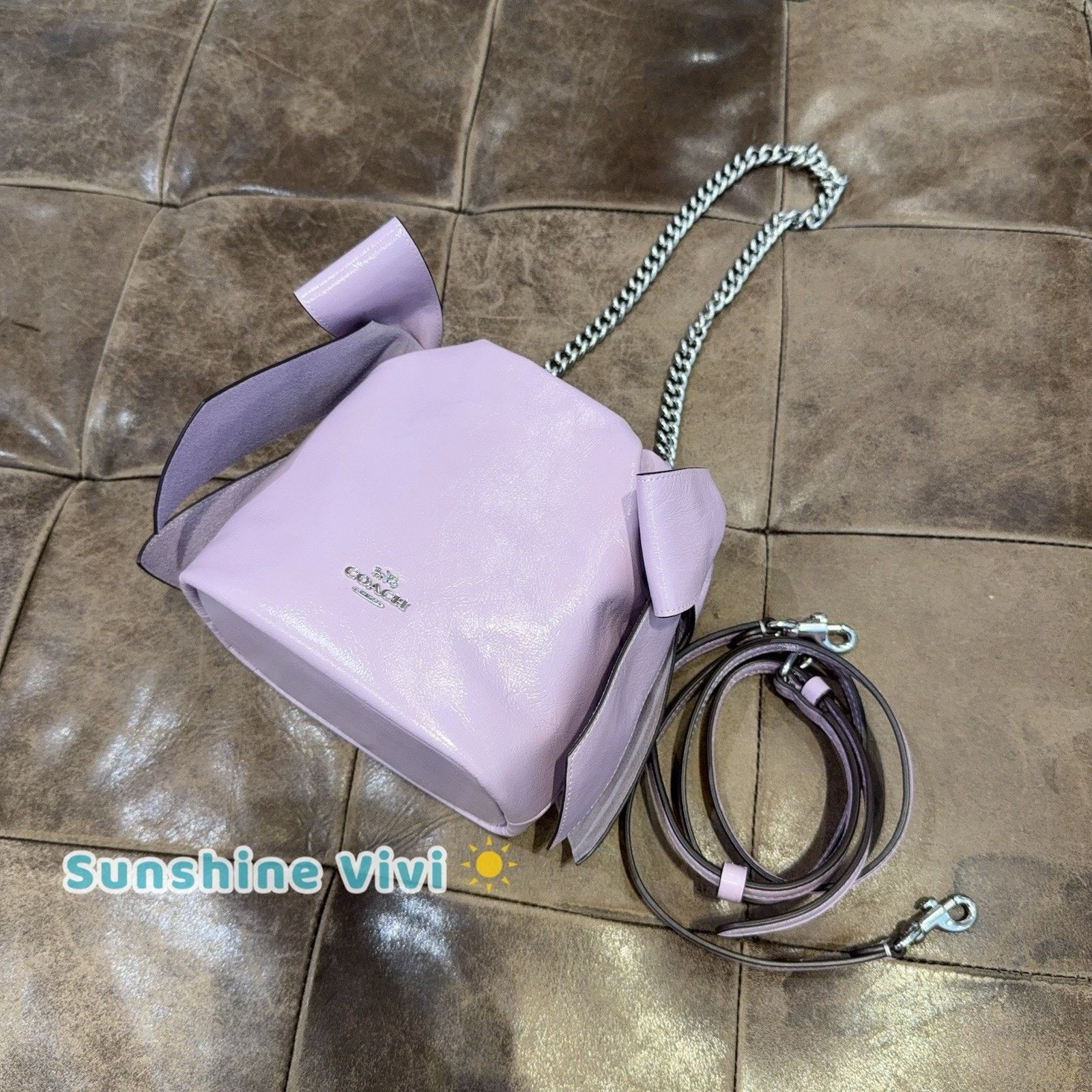 Coach NWT Coach Faye Mini Drawstring Bag Bows CEL03 Amethyst Size ONE SIZE - 8 Thumbnail