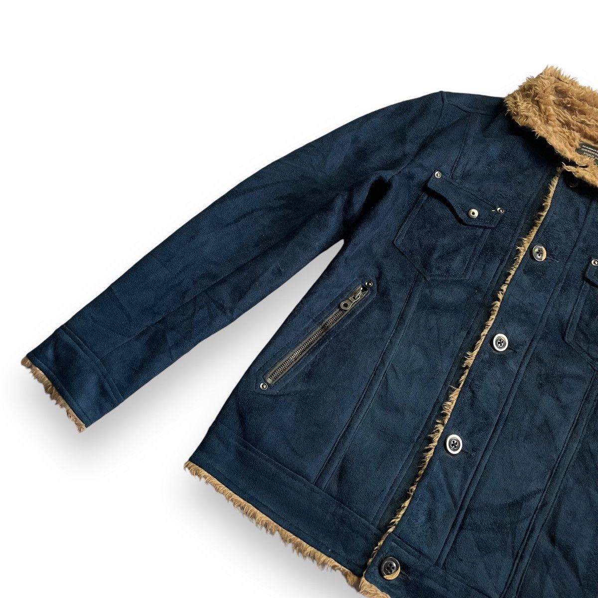 If Six Was Nine × Le Grande Bleu (L.G.B.) × Nicole Club 🇯🇵 NICOLE CLUB FOR MEN SUEDE FAUX FUR BUTTON UP JACKET Size US M / EU 48-50 / 2 - 6 Thumbnail
