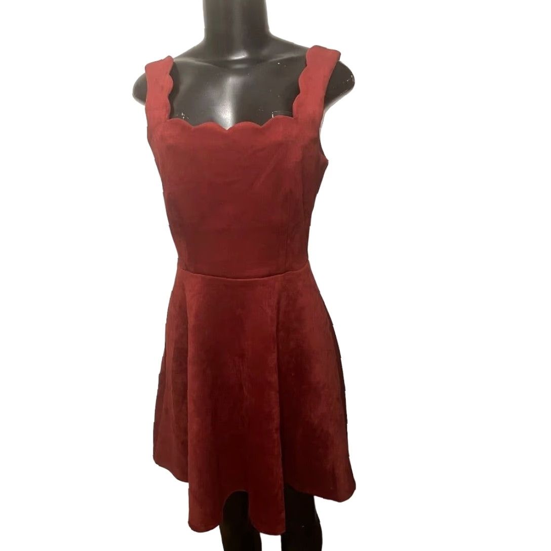 Vintage Alythea Fit & Flare Sleeveless Dress Scalloped Faux Suede Stretch Orange S Womens Small Size S / US 4 / IT 40 - 6 Thumbnail