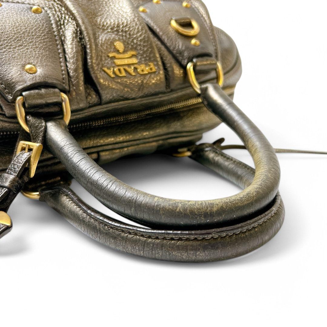 Prada Prada - Vitello Dino Metallic Vintage Leather Handbag Size ONE SIZE - 4 Thumbnail