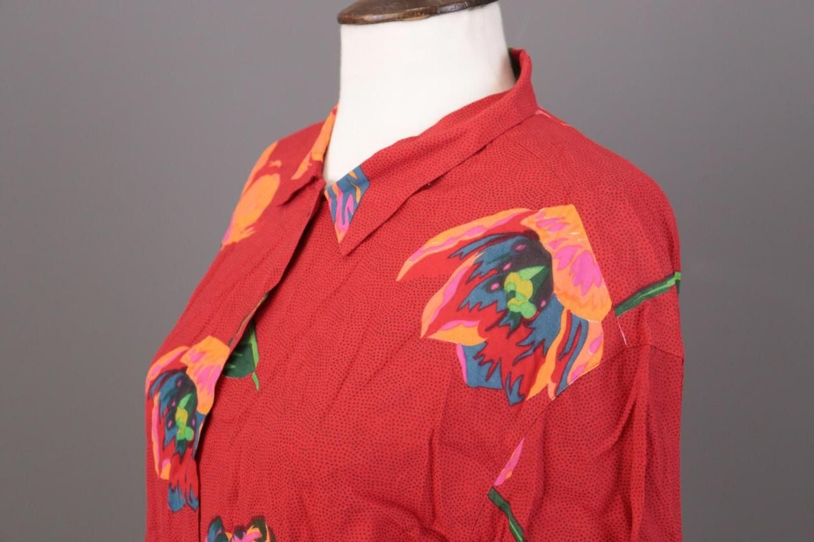 Christian Dior Monsieur Mondi The Company Red Floral Short Sleeve Blouse Shirt Size M / US 6-8 / IT 42-44 - 9 Thumbnail