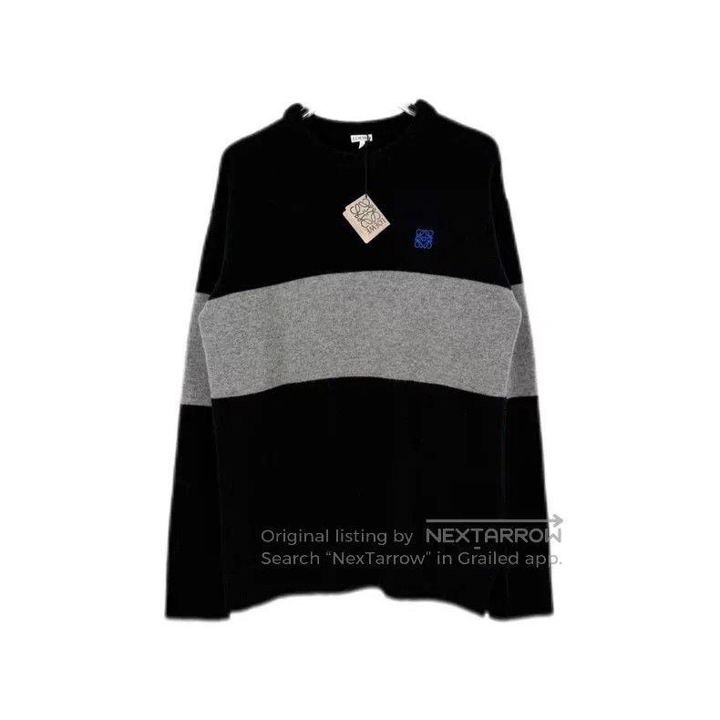 Loewe Loewe Black and grey wide striped embroidered logo wool sw Size L / US 10 / IT 46 - 1 Thumbnail