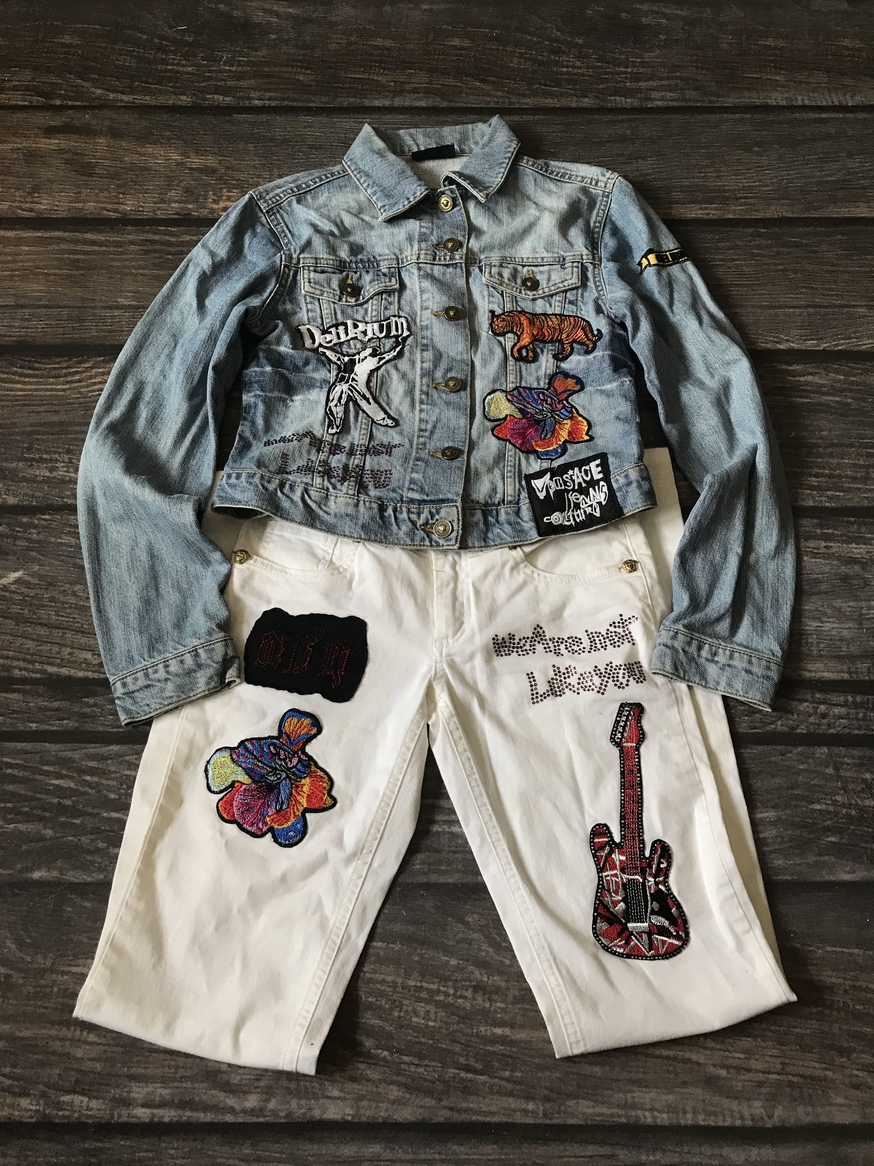 Versace 90’s Archive Versace Delirium Patch Denim Suit Size S / US 4 / IT 40 - 3 Thumbnail