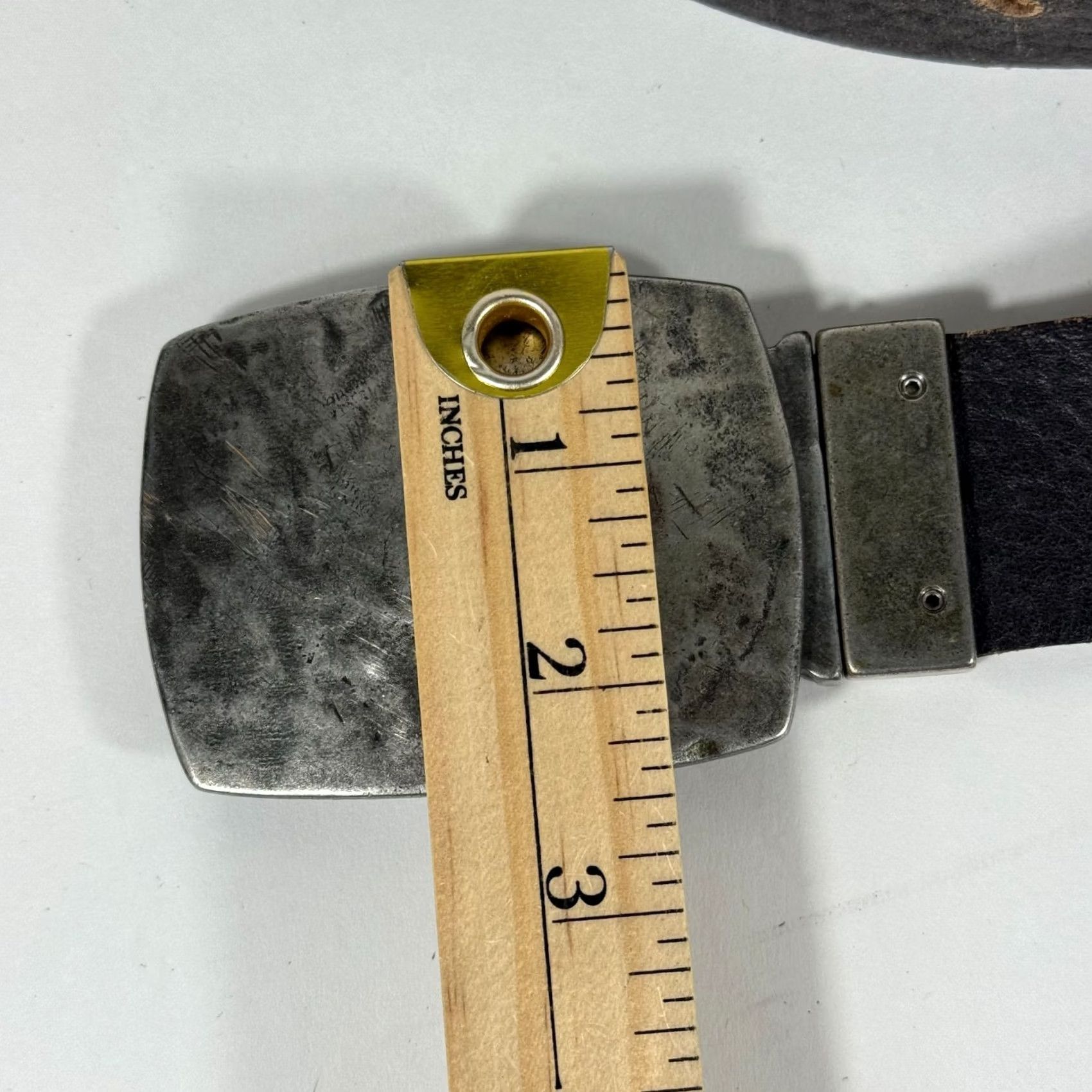 Vintage Hand Forged 3" Metal Belt Buckle Made in Italy Brown Leather Size 36-42 Waist Belt Men Vintage Adjustables Buckle Removable 3x2.5 Inches Size 36 - 5 Thumbnail