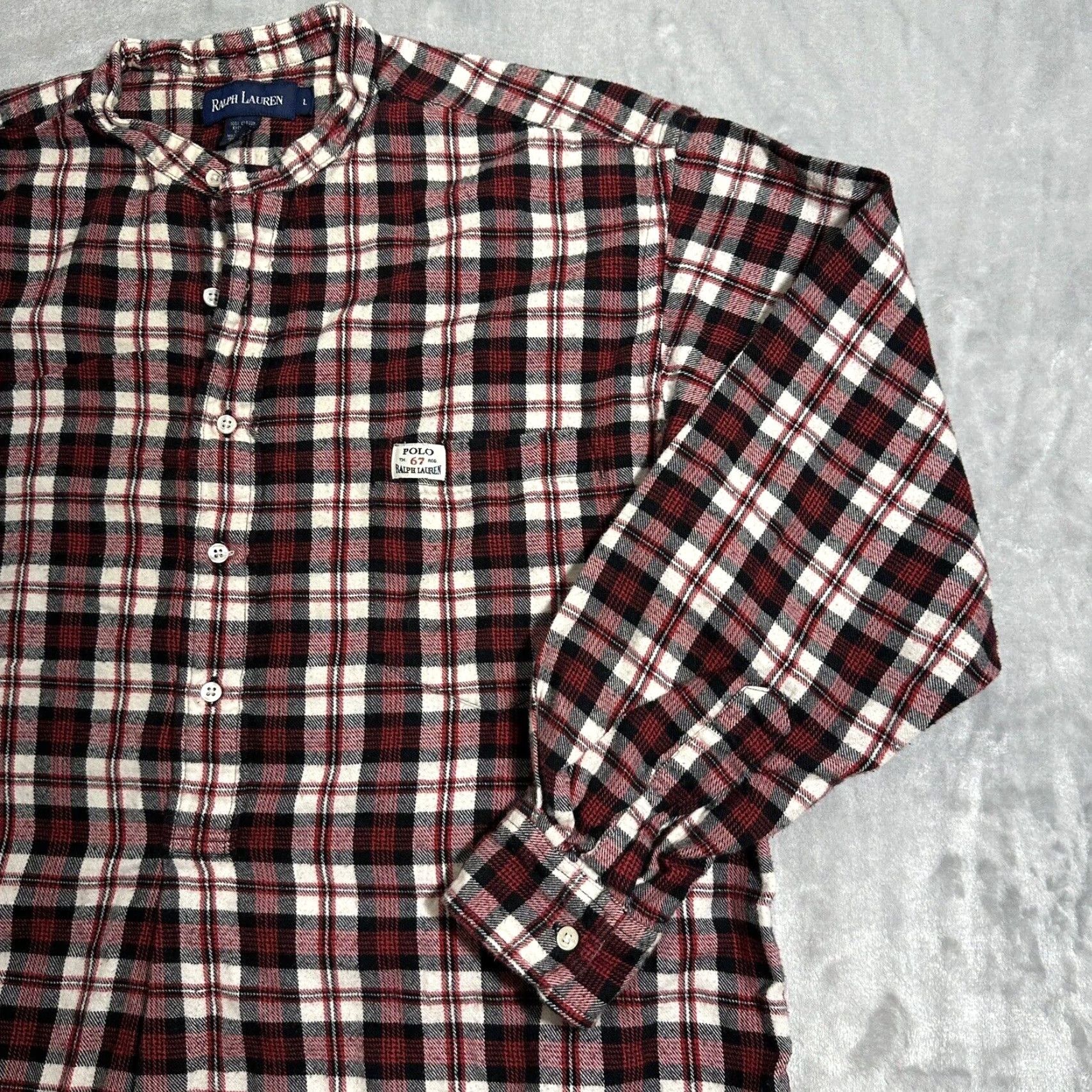 Ralph Lauren VINTAGE Ralph Lauren Polo Shirt Men's Large Plaid Red White 3/4 Sleeve Cotton Flannel Button-Up Logo Classic Polo Shirt Mens Size US L / EU 52-54 / 3 - 3 Thumbnail