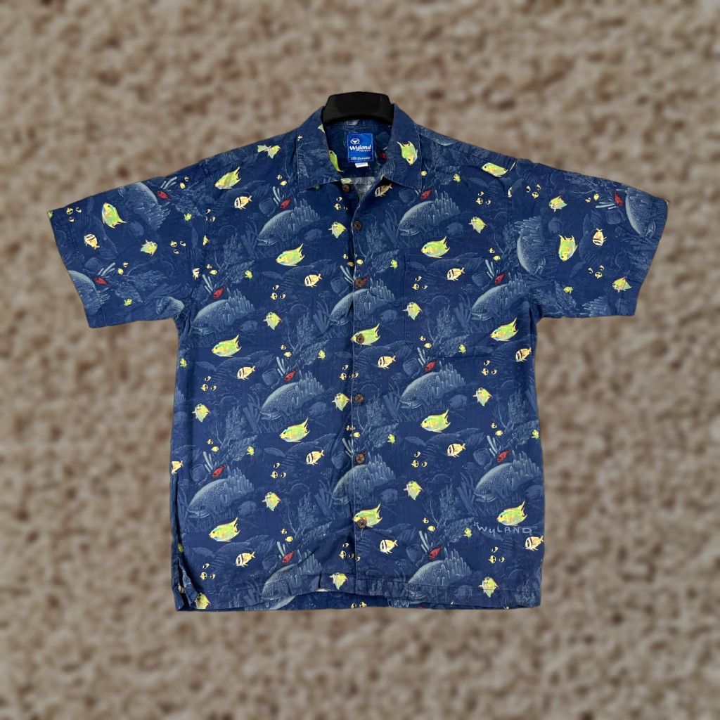 Vintage Aftco Shirt Mens Large Blue Tropical Fish All Over Print Hawaiian Angler Size US XL / EU 56 / 4 - 1 Thumbnail
