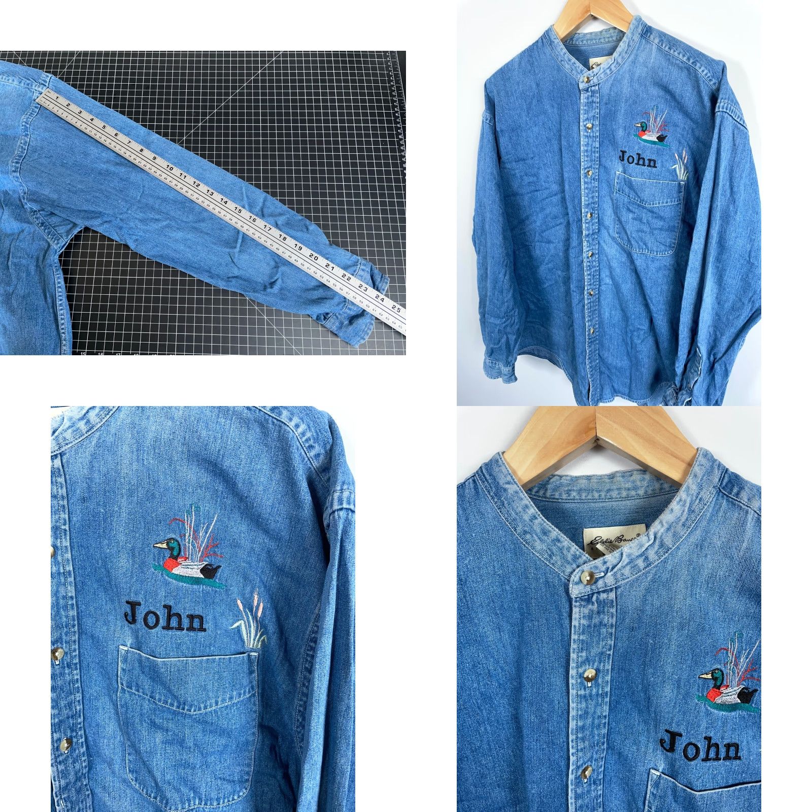 Eddie Bauer VINTAGE Eddie Bauer Denim Shirt Men's 2XL Blue Duck Embroidery Band Collar Y2K Nature Size US XXL / EU 58 / 5 - 8 Thumbnail