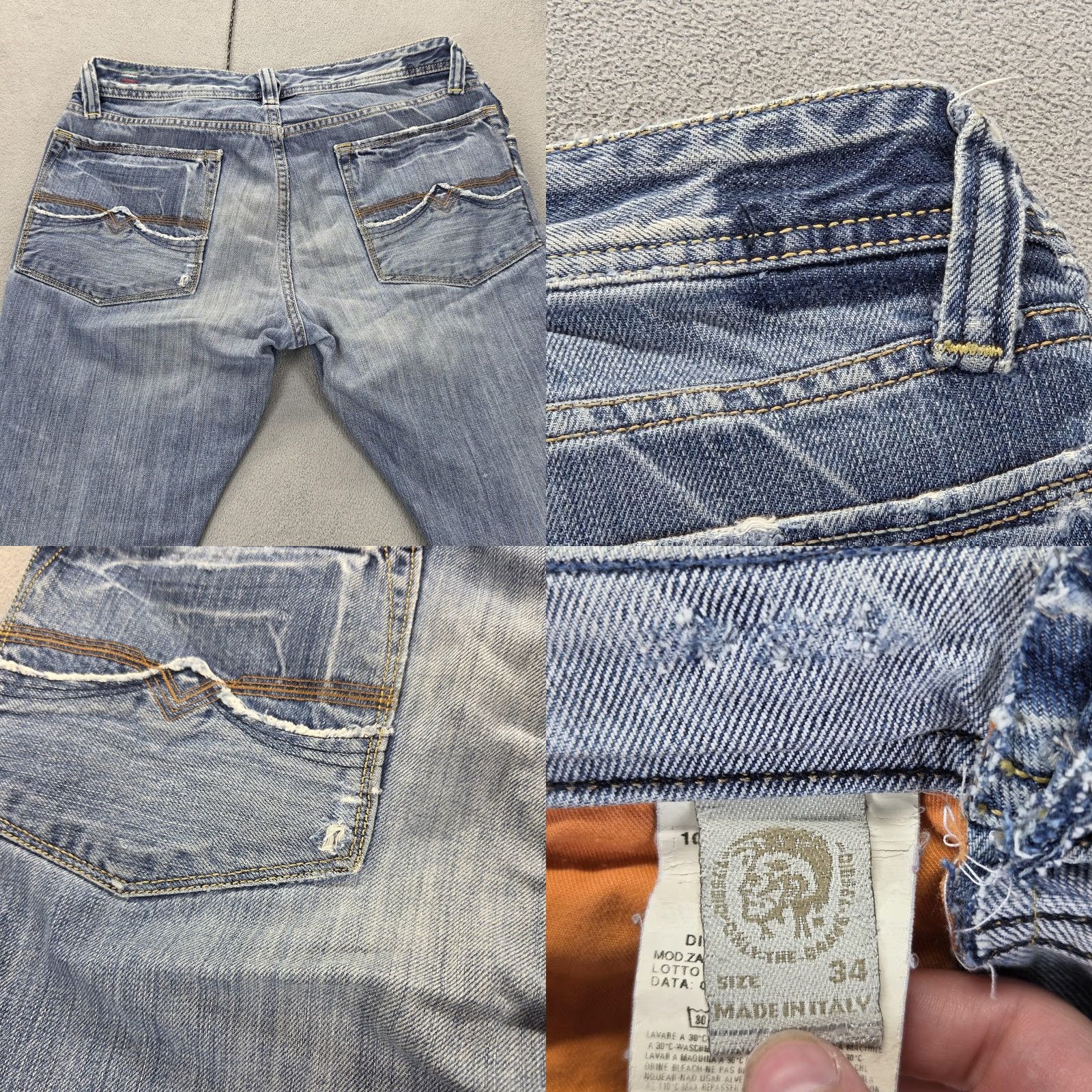 Diesel Diesel Jeans Mens Blue Light Wash Straight 30x28 Denim ZAF Italy Distressed Pockets Logo Regular Fit Vintage: No Gender: Mens Size US 30 / EU 46 - 10 Thumbnail