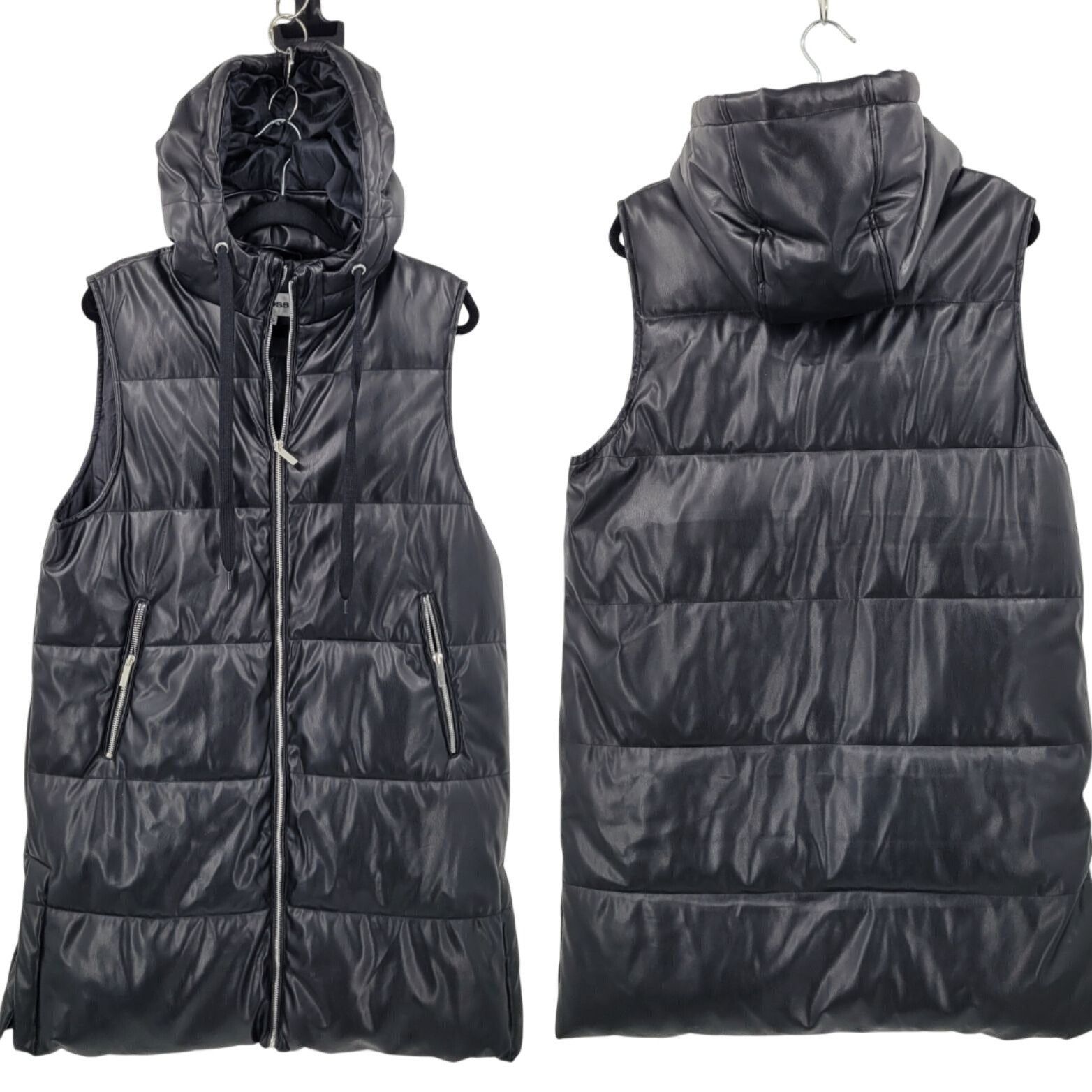 Designer Vigoss Sz XL Hooded Black Vegan Faux Leather Quilted Puffer Size XL / US 12-14 / IT 48-50 - 1 Thumbnail