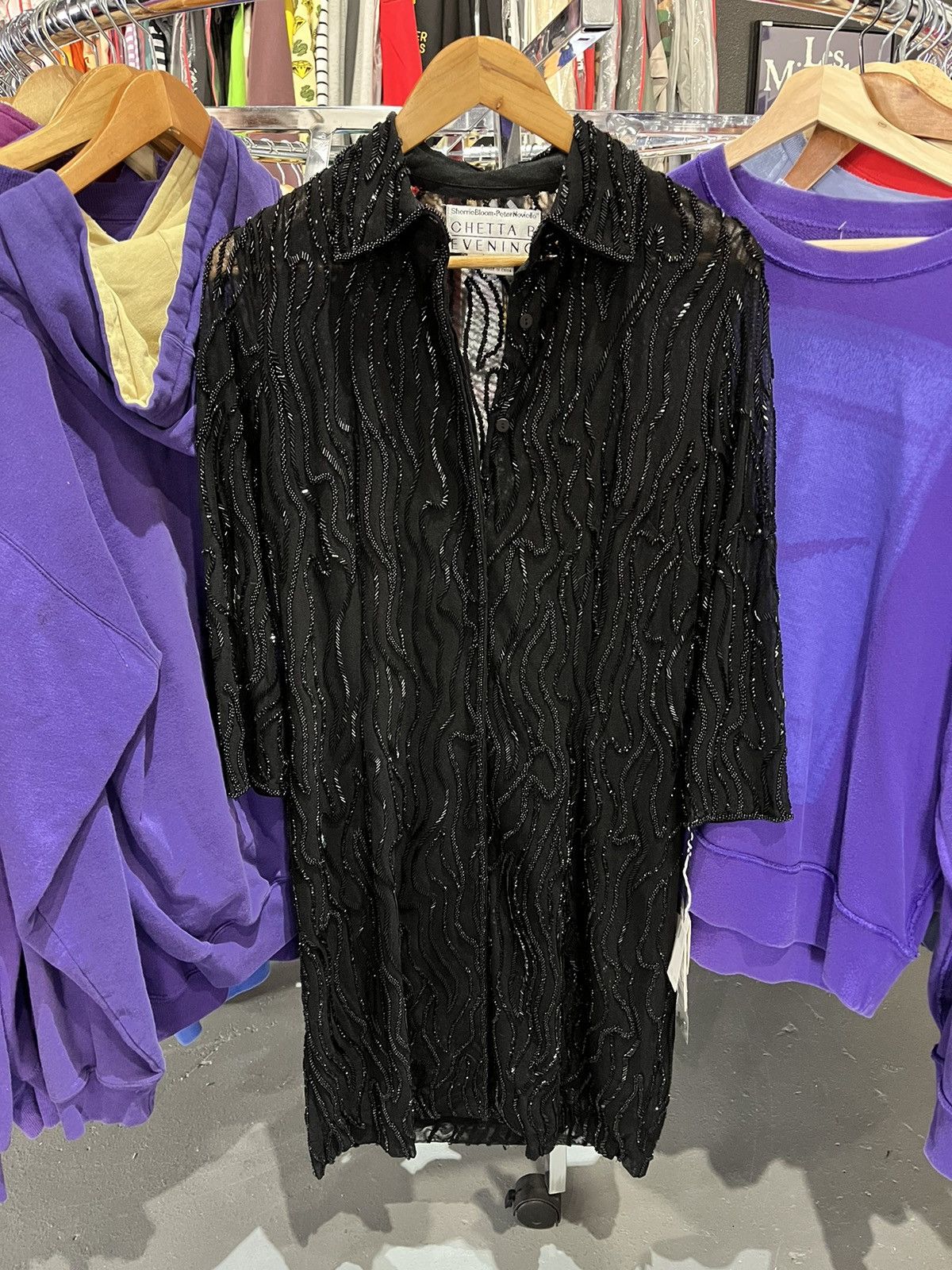 Vintage Chetta B Evening Dress Bedazzled Black Longsleeve 10