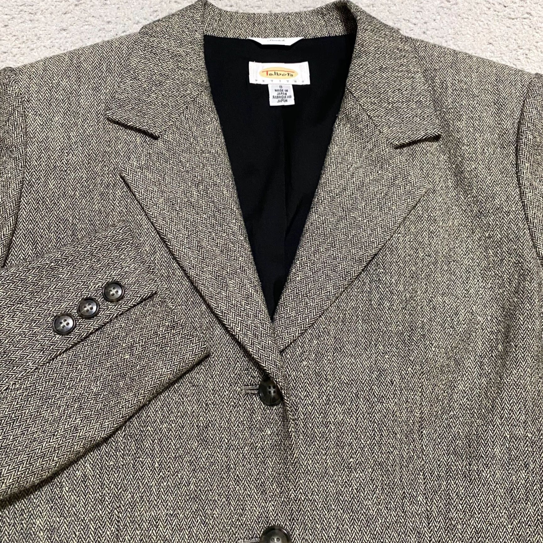 Talbots Talbots Blazer Jacket Gray Herringbone 8P Petite Wool Silk Lined Button-Up Women’s" Size M / US 6-8 / IT 42-44 - 5 Thumbnail