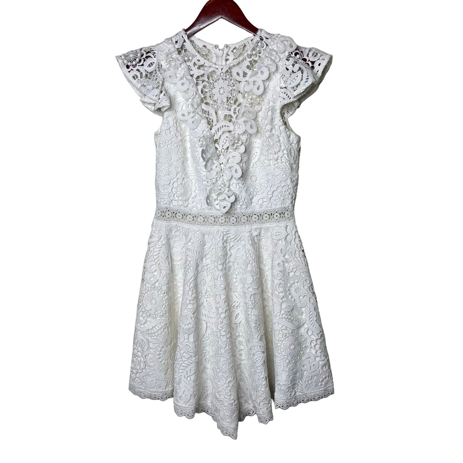 Amur AMUR Crochet Lace Flutter Sleeve Mini Dress White Womens 6 Size M / US 6-8 / IT 42-44 - 1 Thumbnail