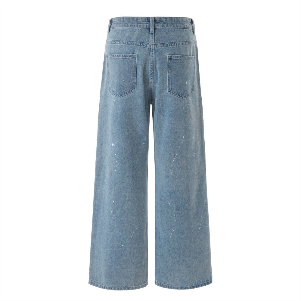 Jean Men's loose ink-splashed punk washed distressed jeans Size US 32 / EU 48 - 2 Thumbnail