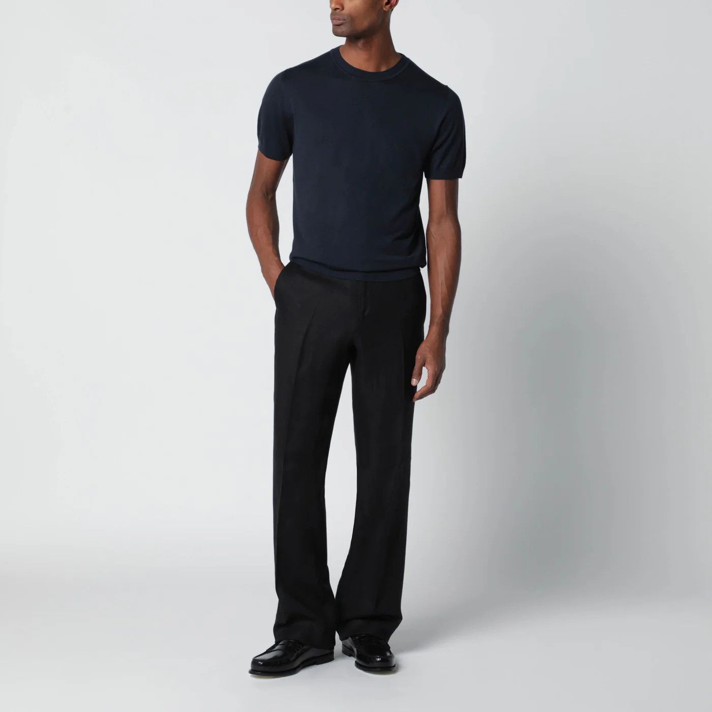 Lardini o1d2blof0526 Wool-blend Short Sleeve T-Shirt in Blue Size US M / EU 48-50 / 2 - 2 Thumbnail
