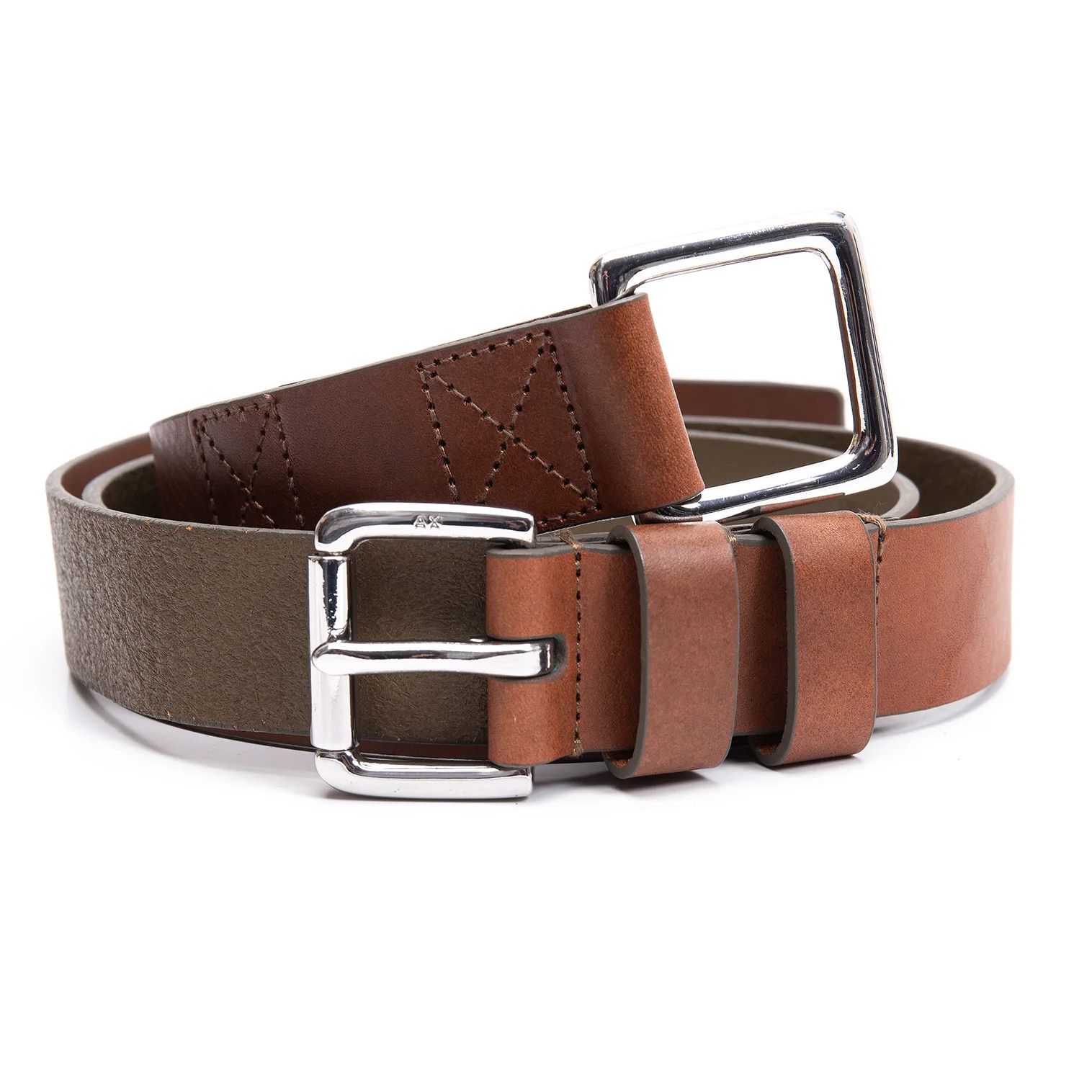 Armani Double Buckle Leather Belt in Khaki Brown, Size 38 Size ONE SIZE - 2 Thumbnail
