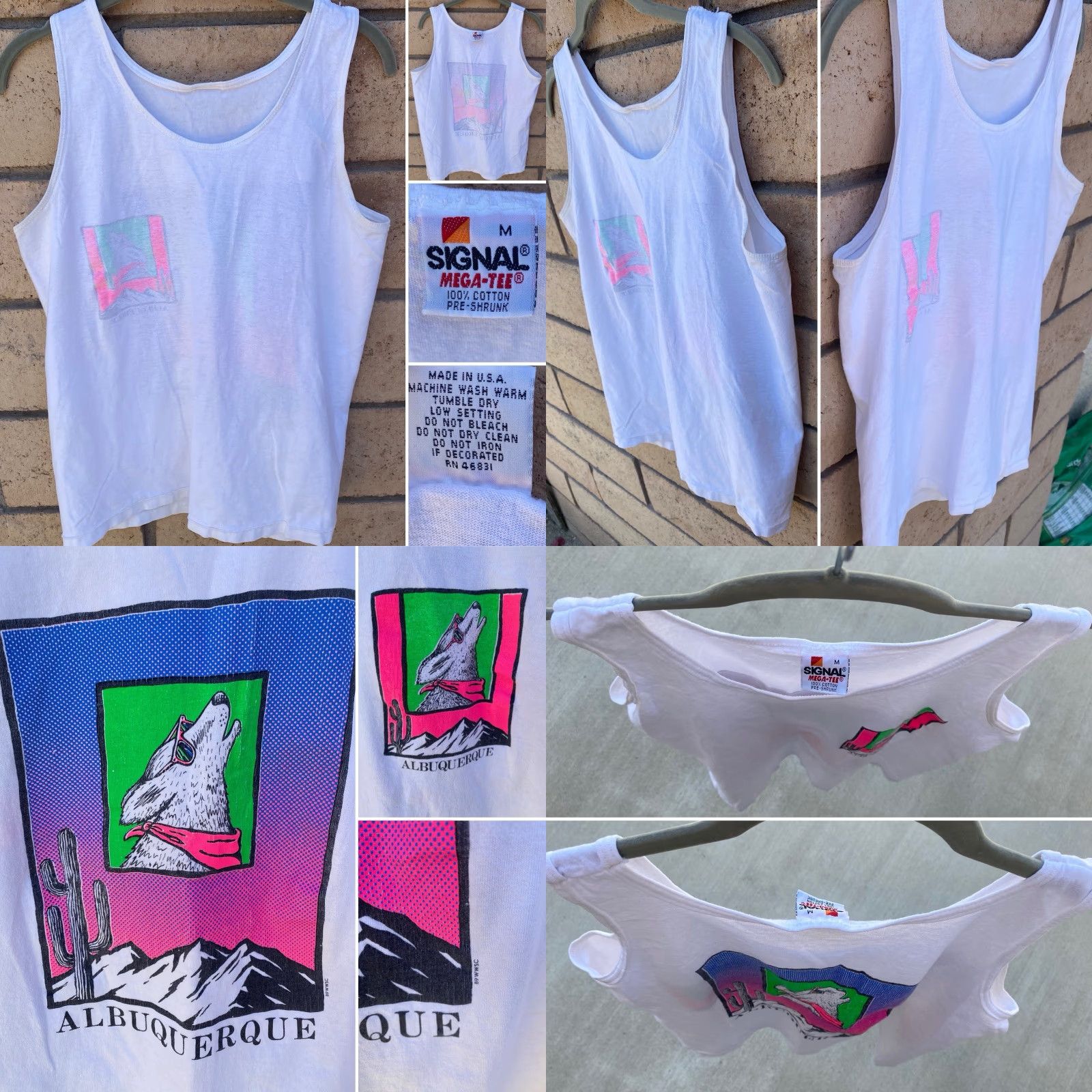 Vintage VINTAGE Albuquerque Coyote Howling Southwestern Neon Graphics Tank Top 80s 90s M Size US M / EU 48-50 / 2 - 8 Thumbnail