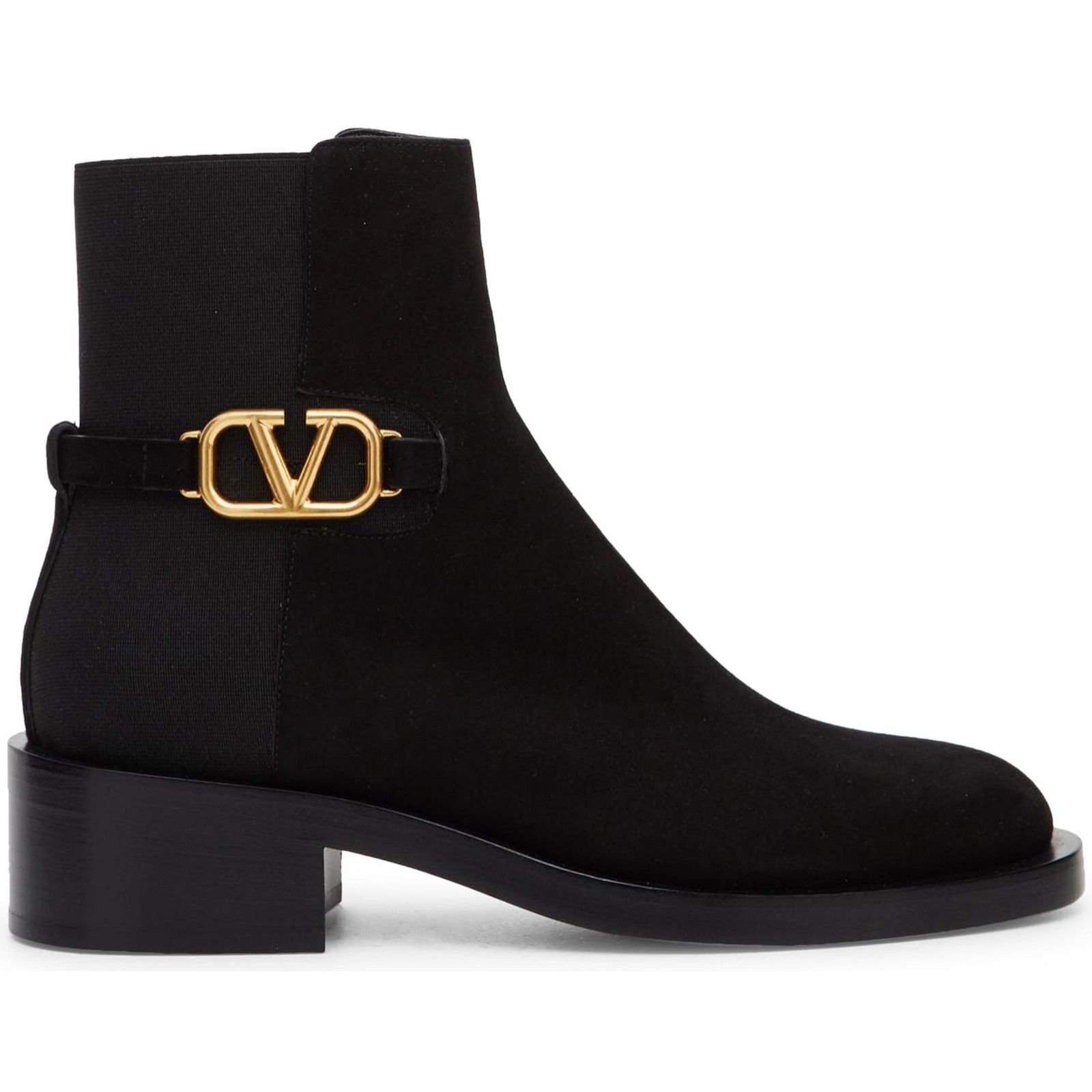 Valentino Valentino V Logo Gold Black Suede Block Heel Short Ankle Size US 7.5 / IT 37.5 - 1 Thumbnail