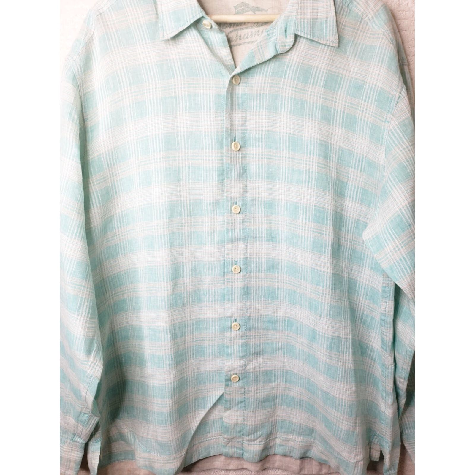 Tommy Bahama Tommy Bahama Relax Button Up Shirt XL Long Sleeve Green White Plaid 100% Linen Men’s Regular Button-Up Fashion Classic Casual Formal Size US XL / EU 56 / 4 - 4 Thumbnail