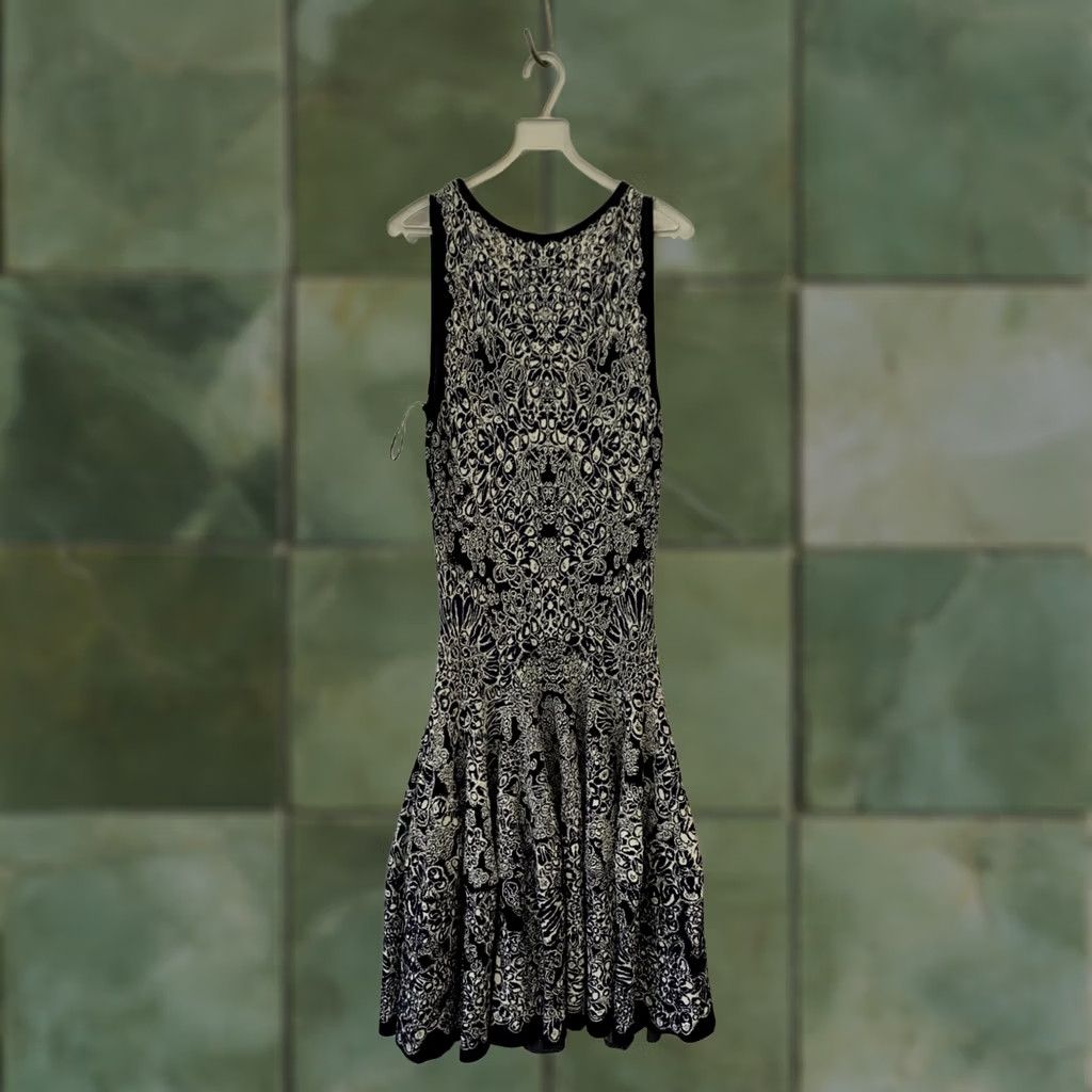 Alexander McQueen Alexander McQueen Silk Blend Kaleidoscope Knit Dress S Black & Ivory Midi Sleeveless S Size S / US 4 / IT 40 - 1 Thumbnail