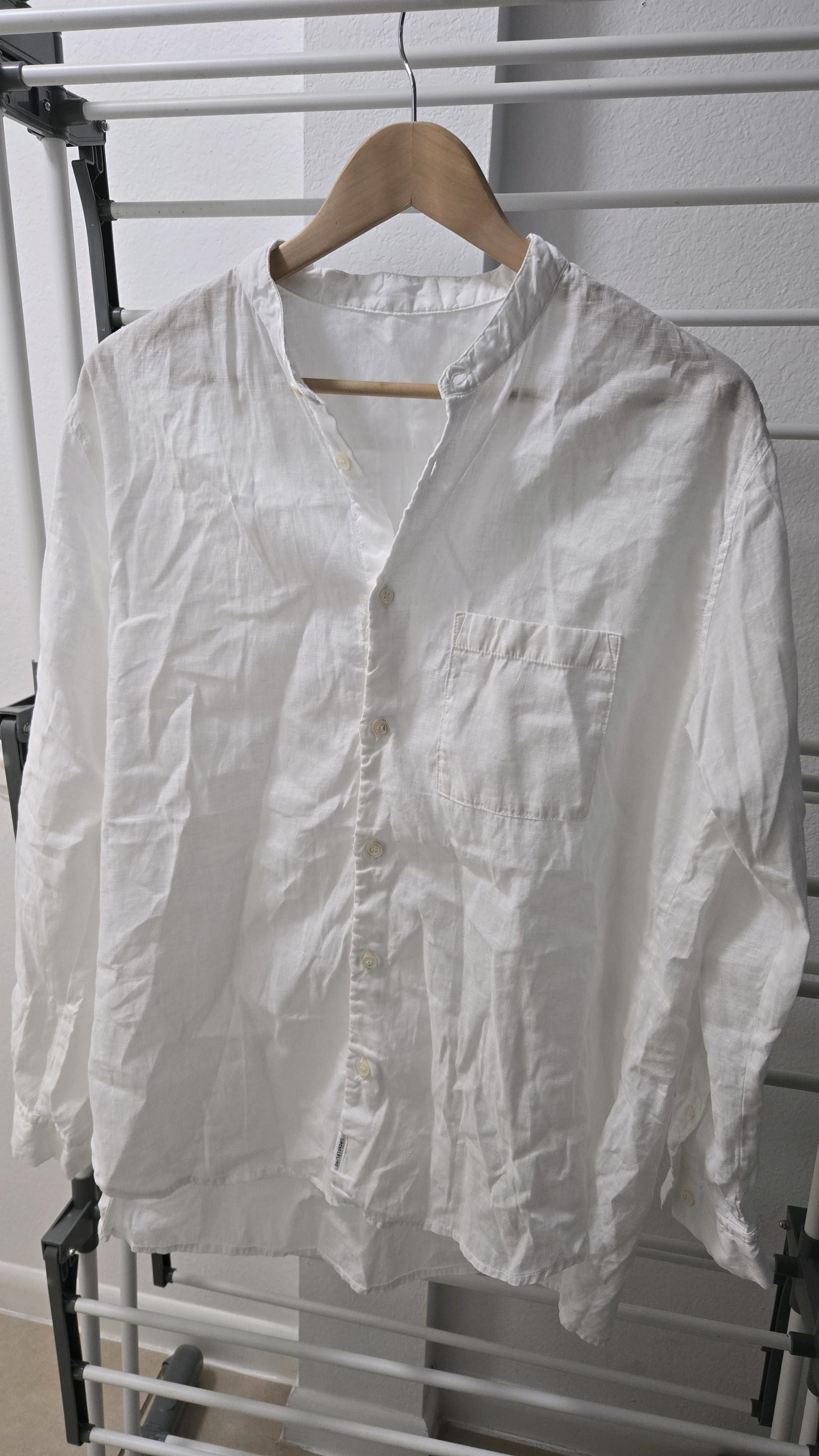 CONFECT White Linen Band Collar Shirt Size US L / EU 52-54 / 3 - 1 Thumbnail