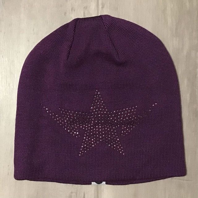 Purple Swarovski BAPE STA logo beanie knit cap NIGO APE