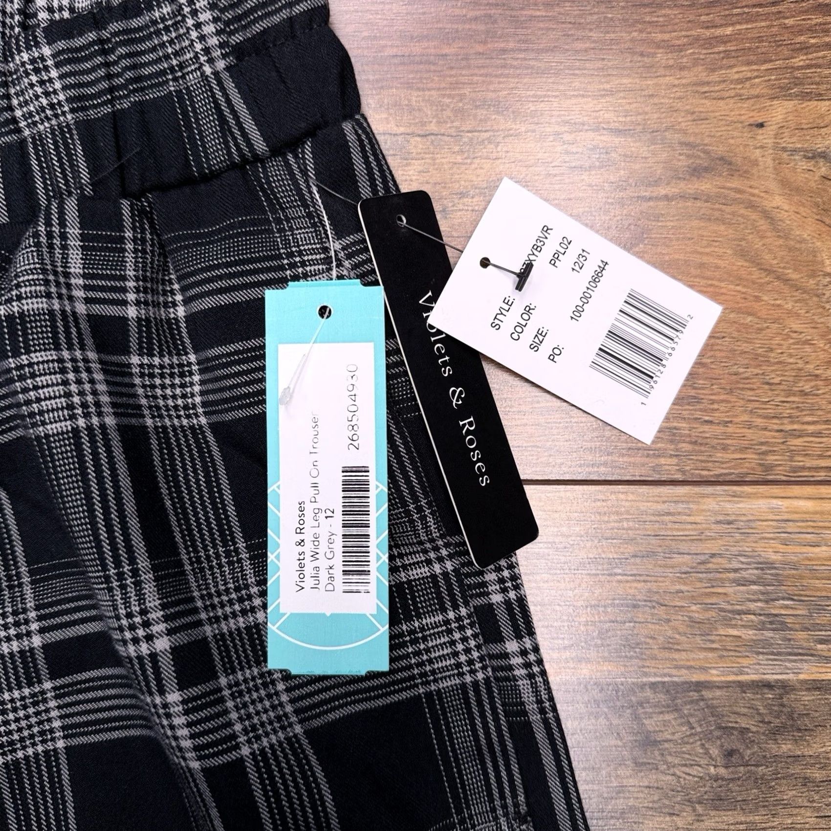 Vintage Violets & Roses Pants Plaid Wide-Leg Pull On 12 Gray Modern Workwear Relaxed Womens Size 34" / US 12 / IT 48 - 5 Thumbnail