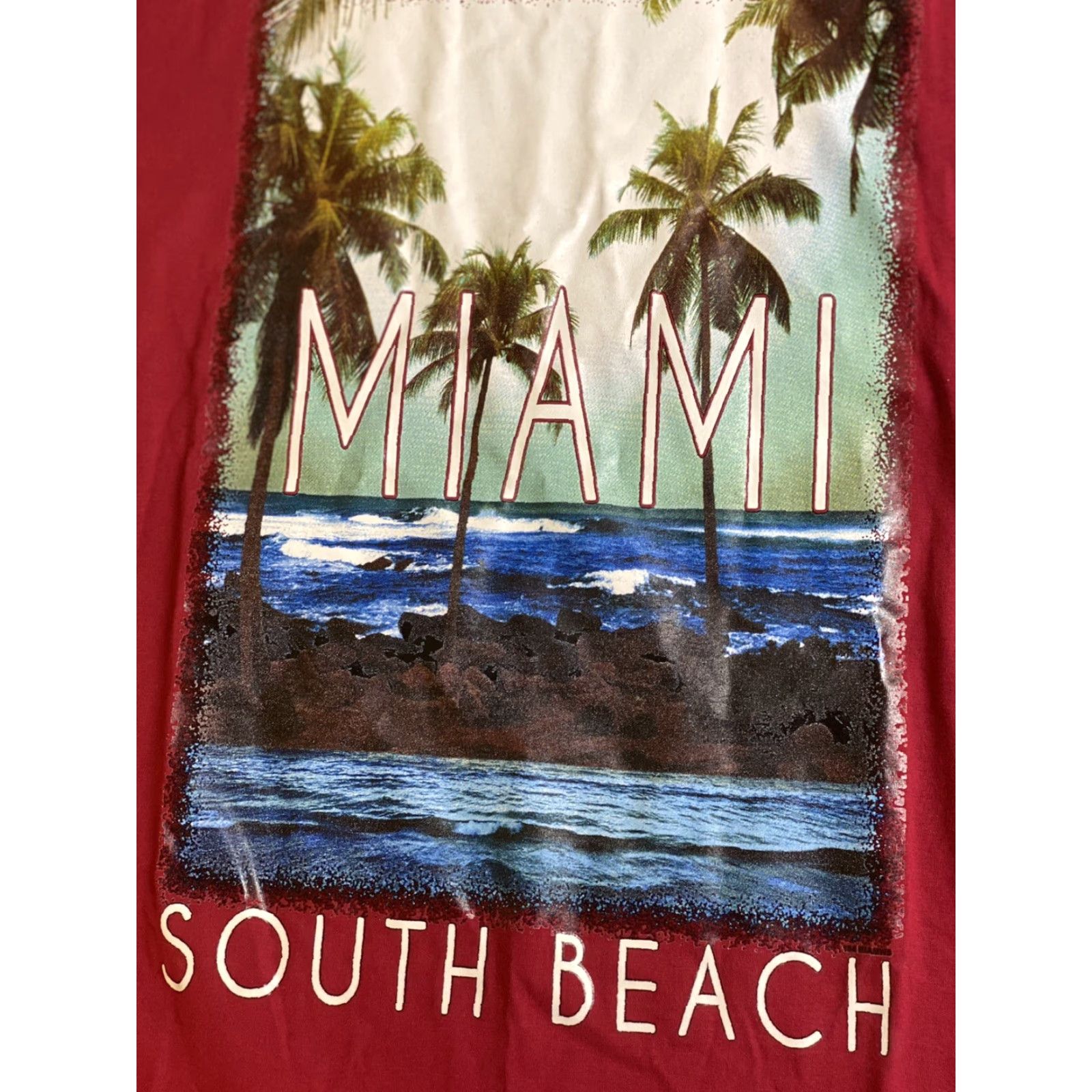 Vintage Surf Style South Beach MIAMI Palm Tree Beach Graphic T Shirt Mens XL Red Size US XL / EU 56 / 4 - 6 Thumbnail