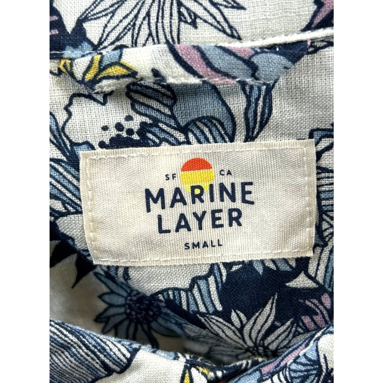 Marine Layer Marine Layer Button-Up Floral Cotton Short Sleeve Button-Down Collared Shirt Navy Blue Pink Yellow Mens L Spring Summer Casual Size US L / EU 52-54 / 3 - 3 Thumbnail