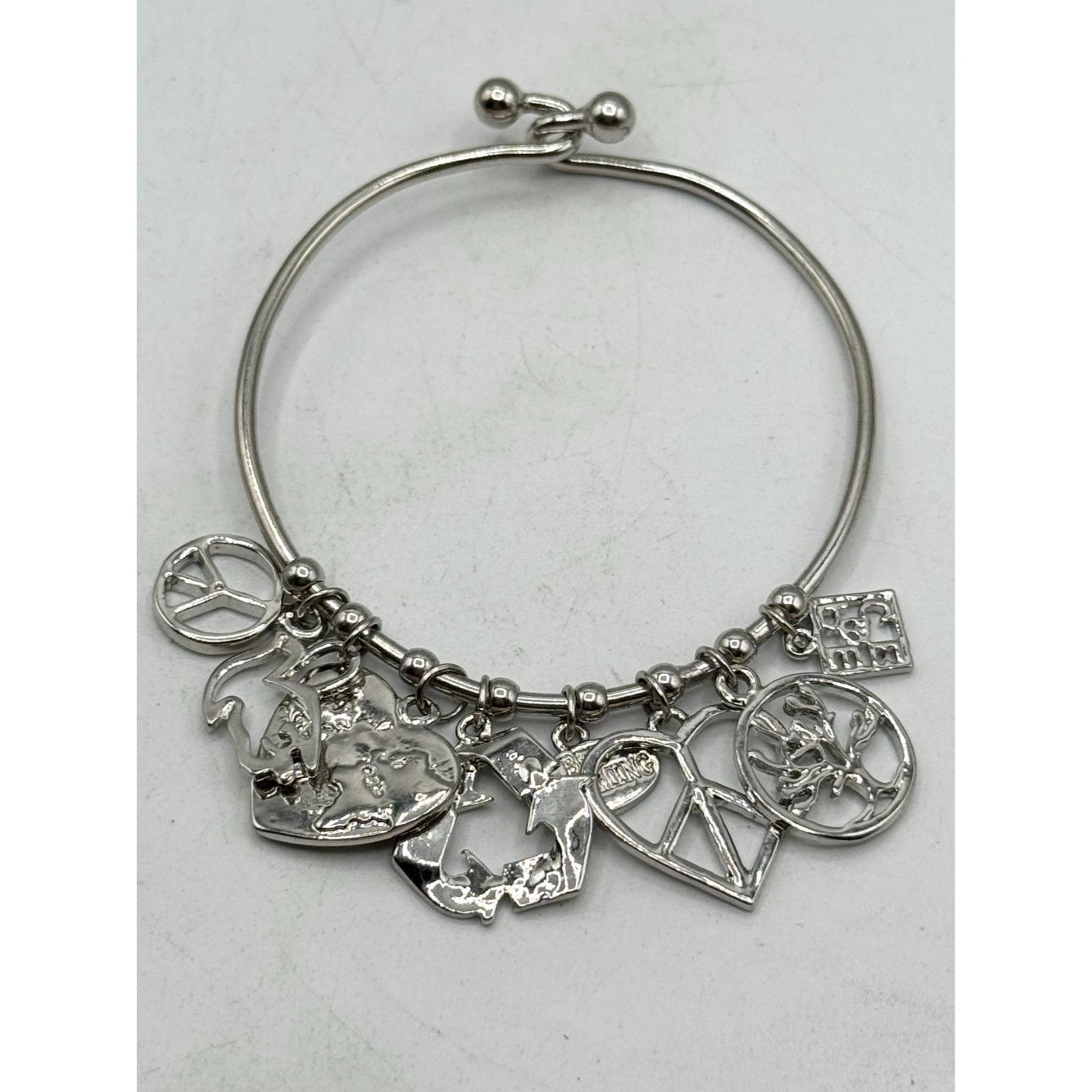 Other Peace heart charm bangle silver bracelet Size ONE SIZE - 3 Thumbnail