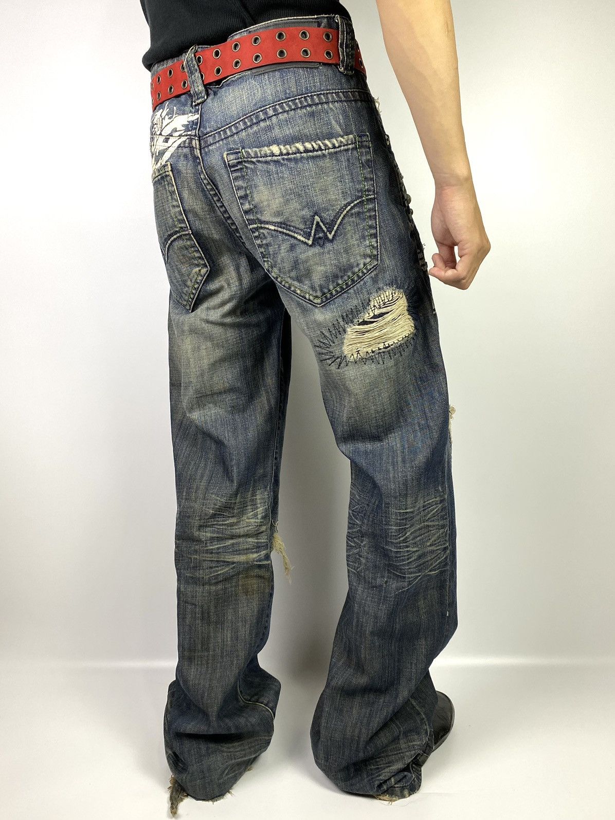 If Six Was Nine × Japanese Brand osaka big train 📍 distressed patchwork studdet jeans 32x32 Size US 32 / EU 48 - 3 Thumbnail