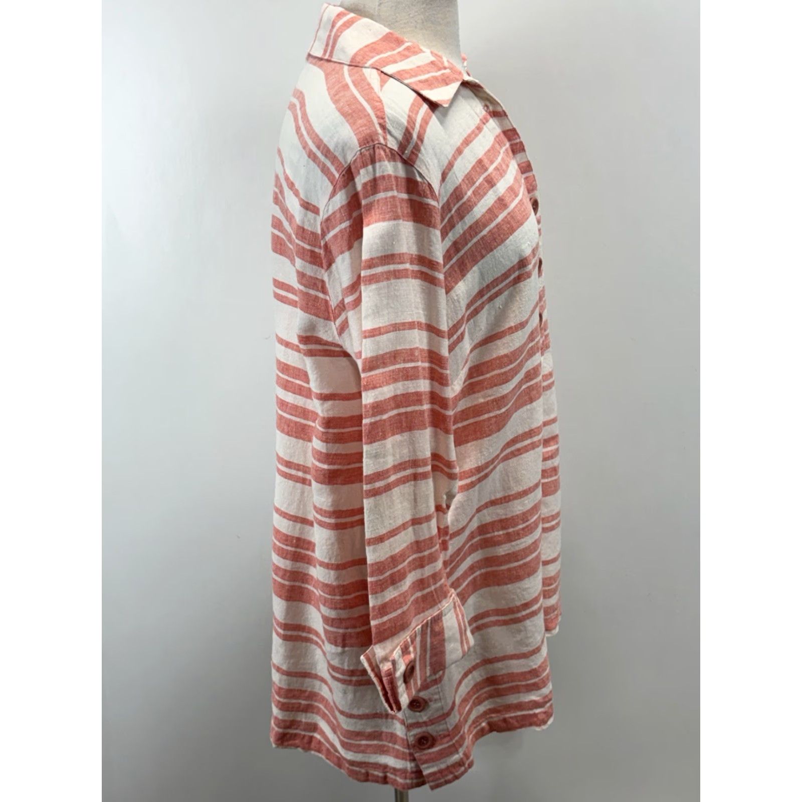 Vintage John Mark Tunic Top Short Women's XL 100% Linen Striped Collared Button-Up Pink White Lagenlook Coastal Size XL / US 12-14 / IT 48-50 - 4 Thumbnail