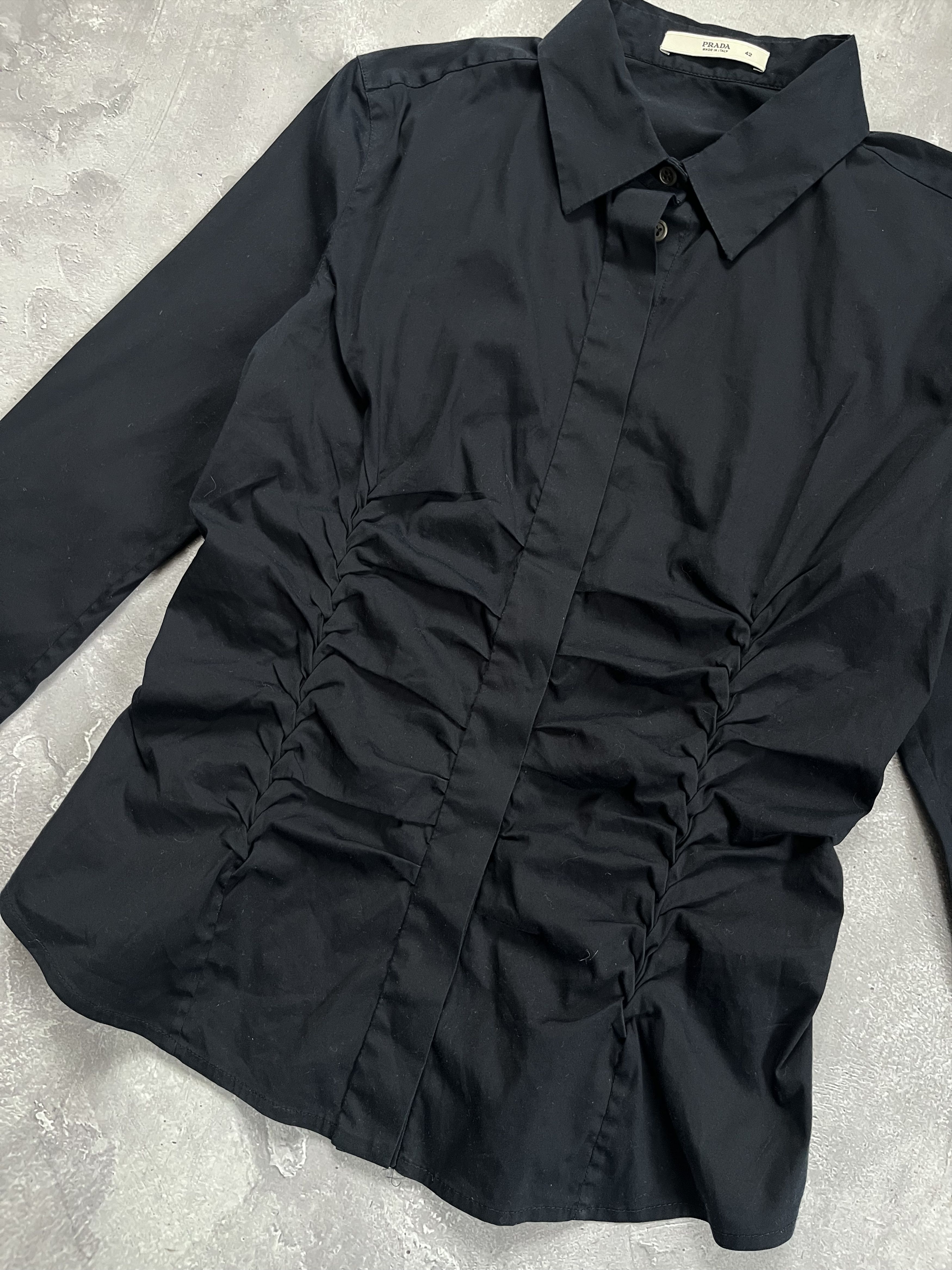 Prada Prada Black Ruched Shirt Blouse Made In Italy Cotton Nylon Size M / US 6-8 / IT 42-44 - 3 Thumbnail