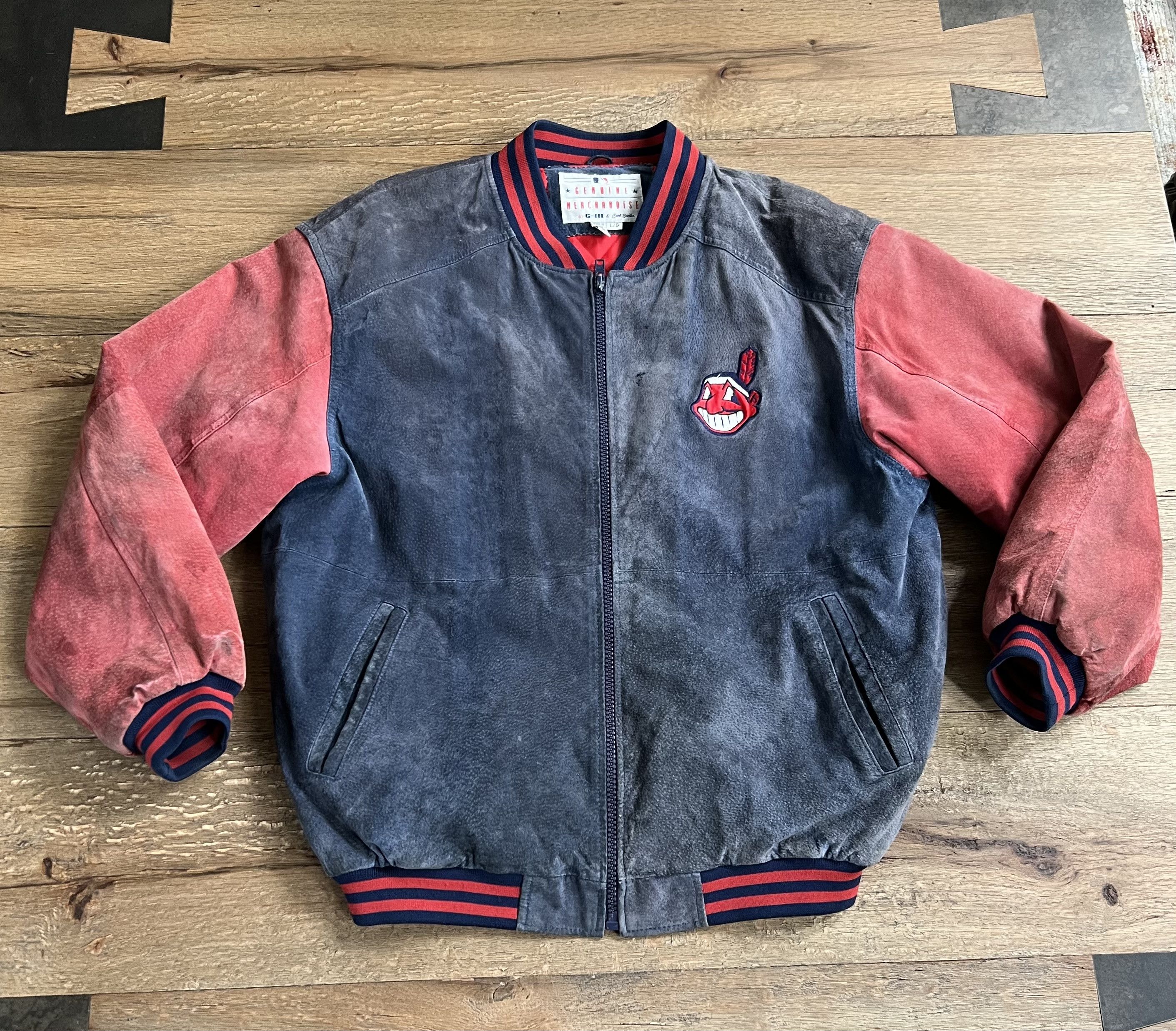 G-III Cleveland Indians 1990's Suede Leather Jacket Sz L Size US L / EU 52-54 / 3 - 1 Thumbnail